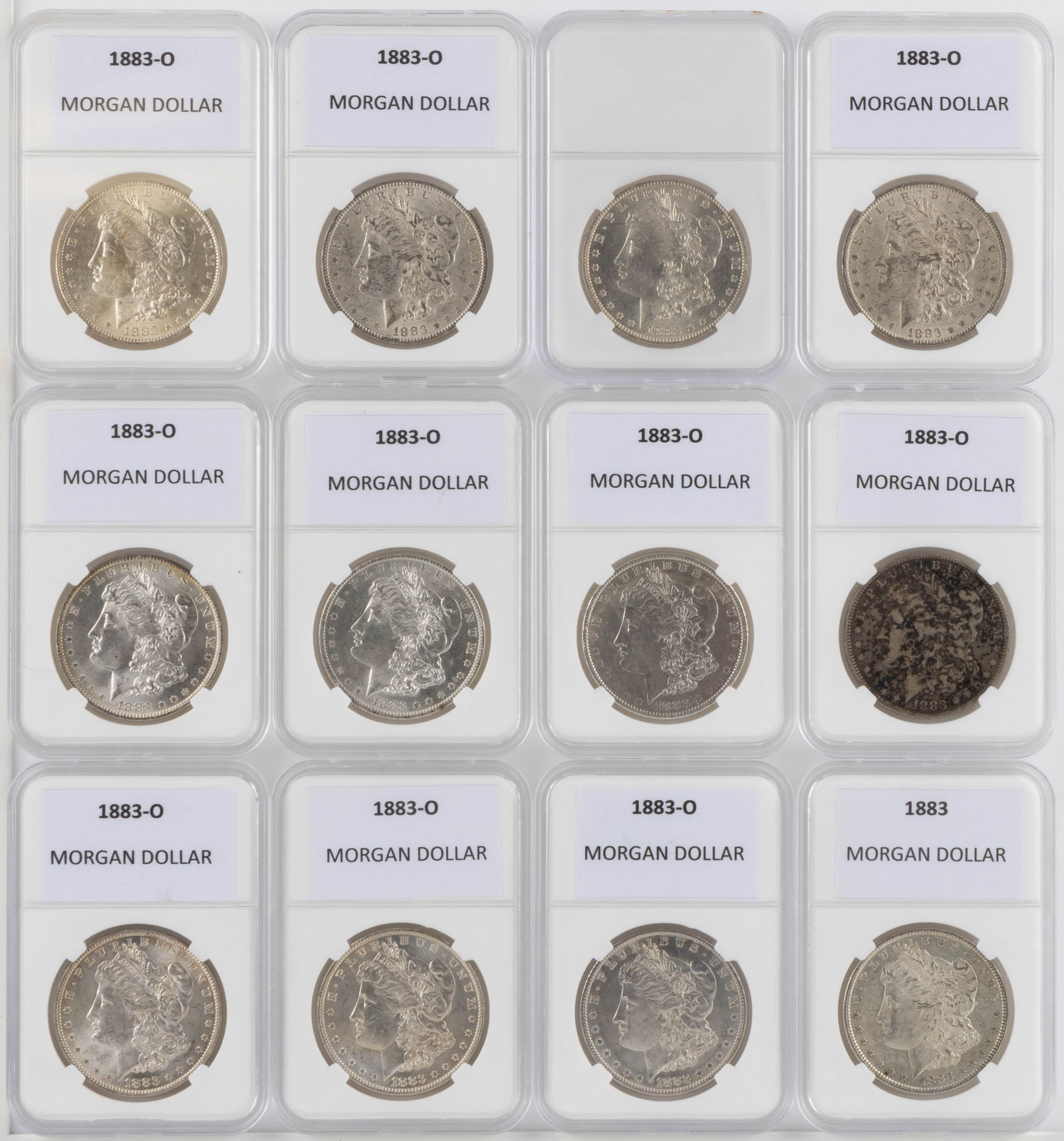 ASSORTED UNITED STATES 1883 MORGAN SILVER DOLLAR COINS, LOT OF 12 (1 of 2)