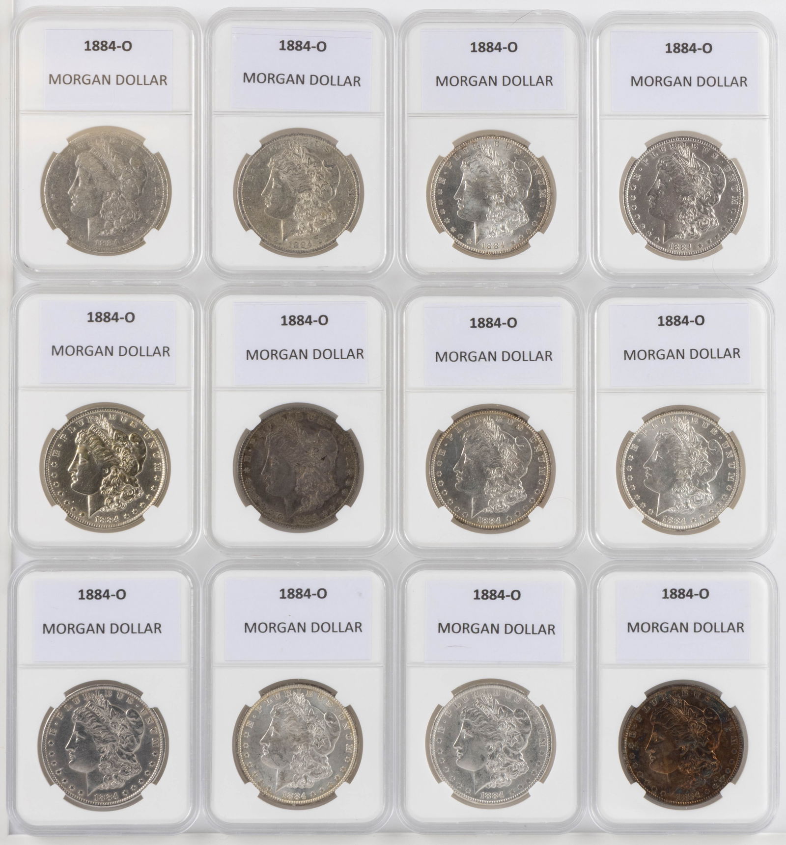 UNITED STATES 1884-O MORGAN SILVER DOLLAR COINS, LOT OF 12 (1 of 2)