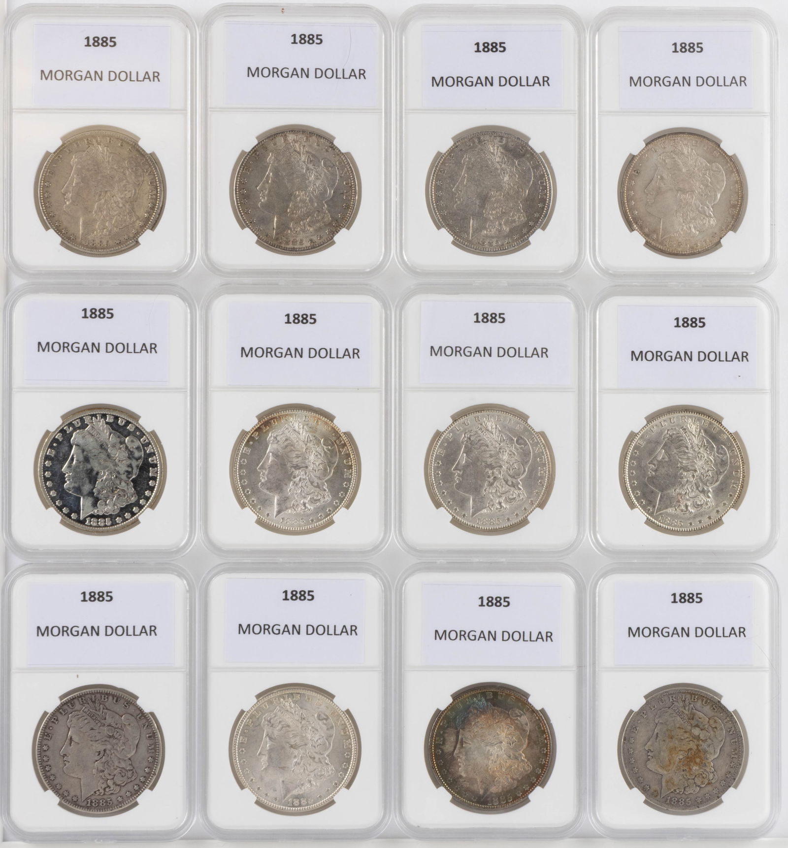 UNITED STATES 1885 MORGAN SILVER DOLLAR COINS, LOT OF 12 (1 of 2)