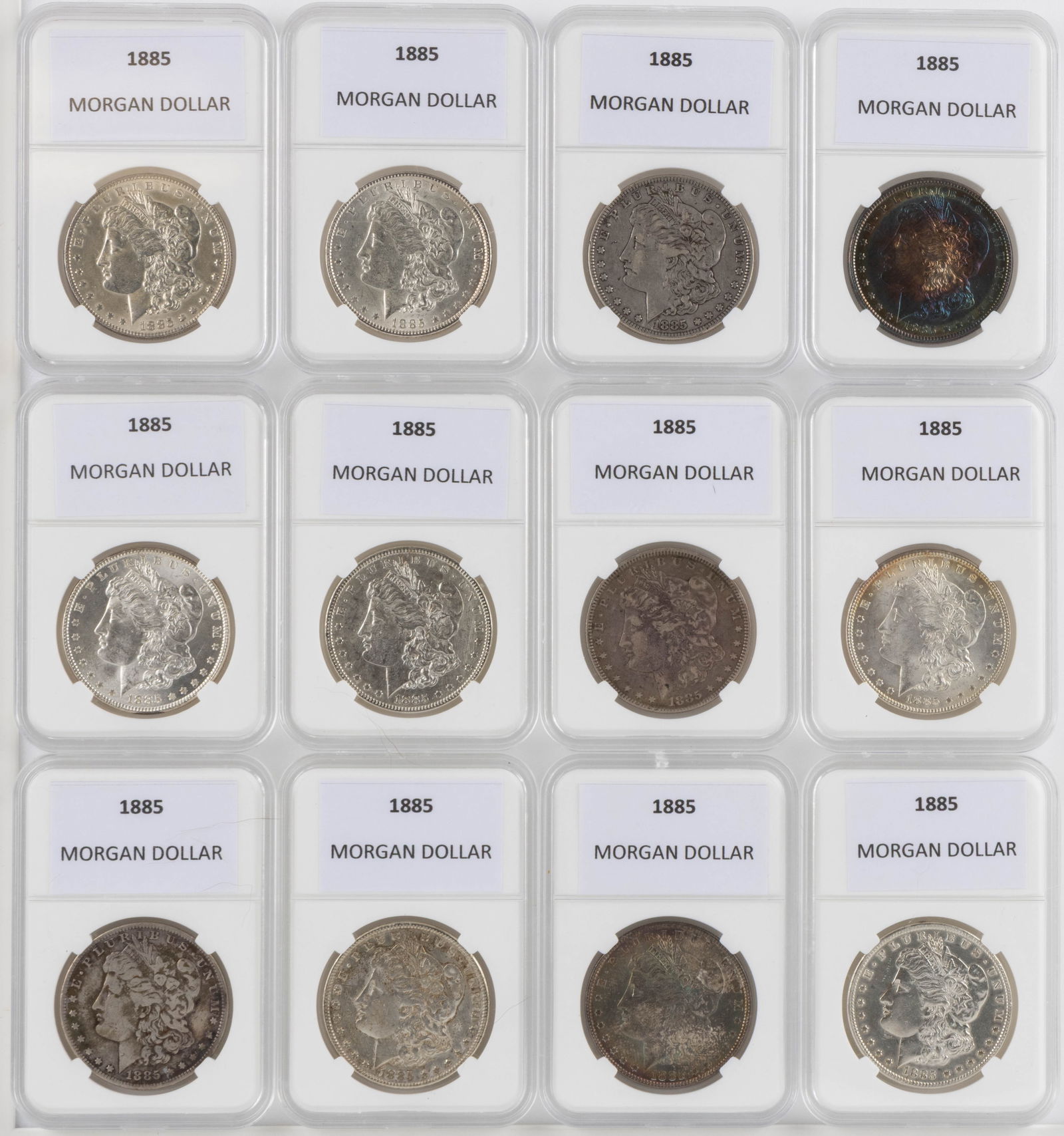 UNITED STATES 1885 MORGAN SILVER DOLLAR COINS, LOT OF 12 (1 of 2)