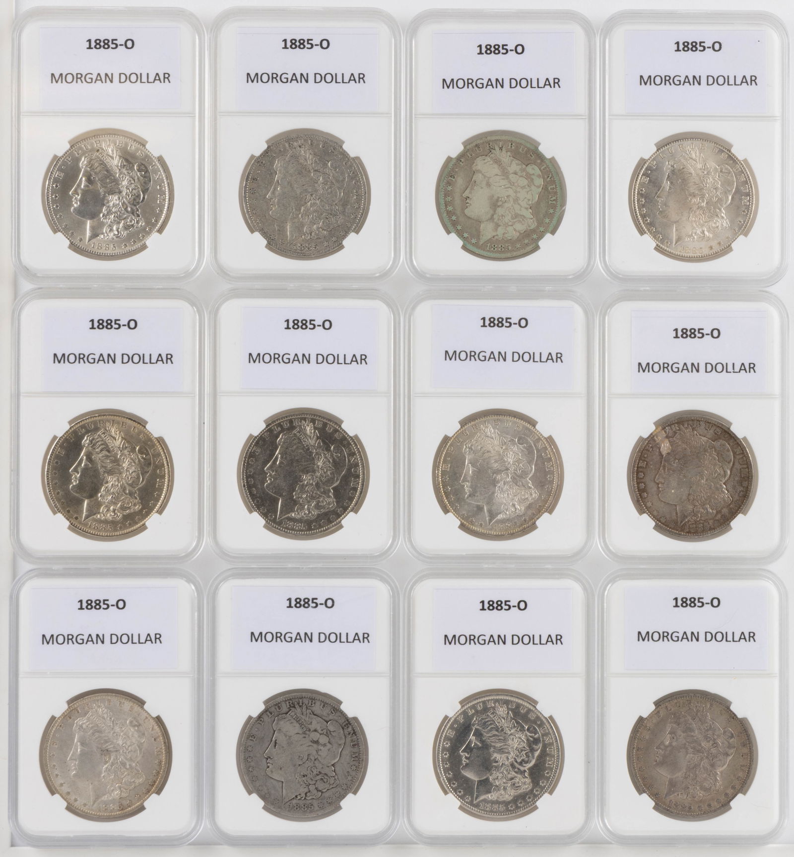 UNITED STATES 1885-O MORGAN SILVER DOLLAR COINS, LOT OF 12 (1 of 2)
