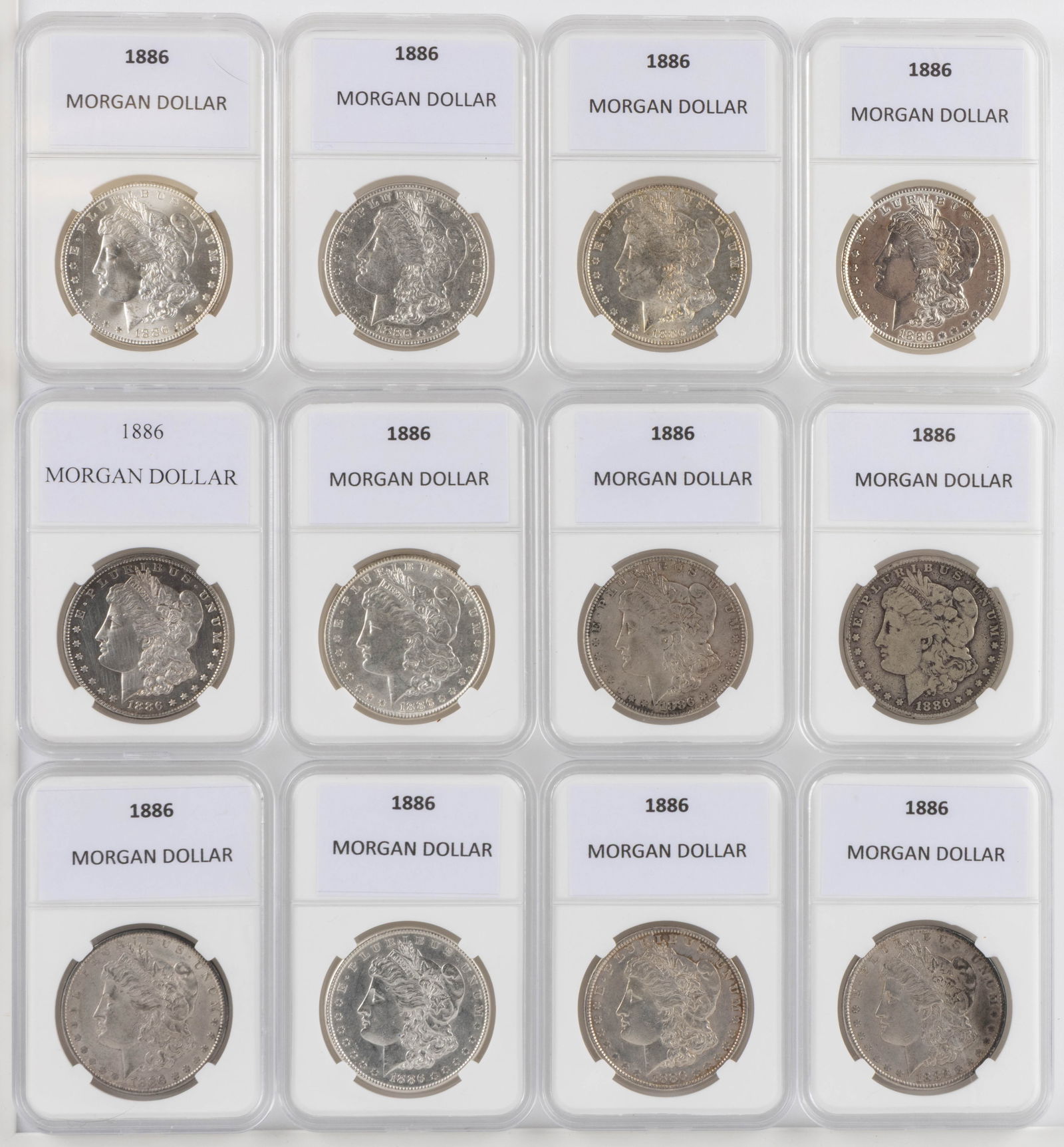 UNITED STATES 1886 MORGAN SILVER DOLLAR COINS, LOT OF 12 (1 of 2)