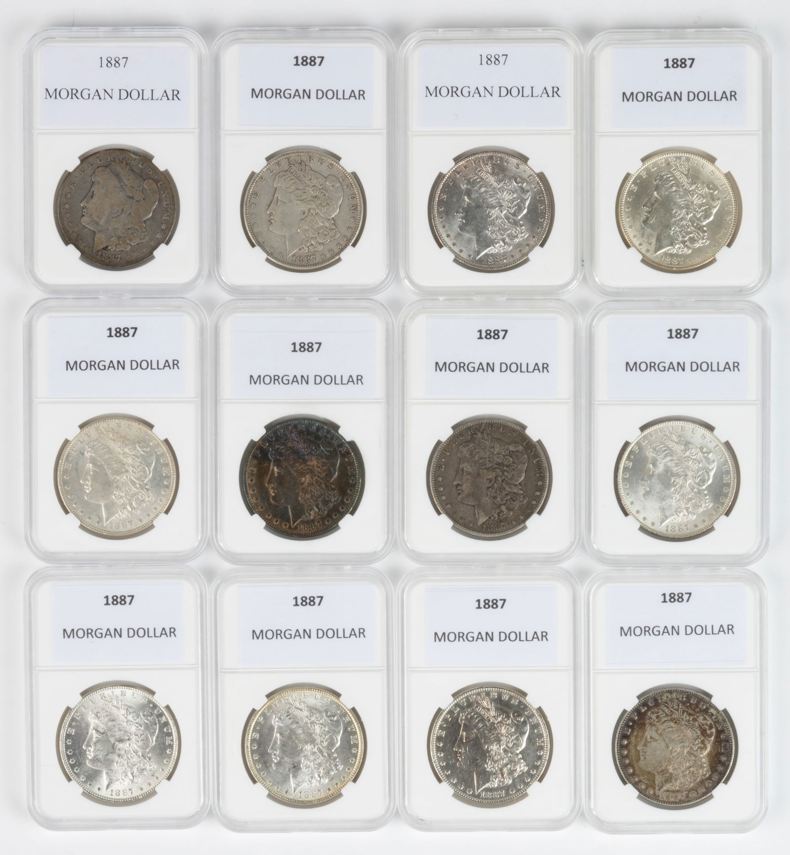 UNITED STATES 1887 MORGAN SILVER DOLLAR COINS, LOT OF 12 (1 of 2)