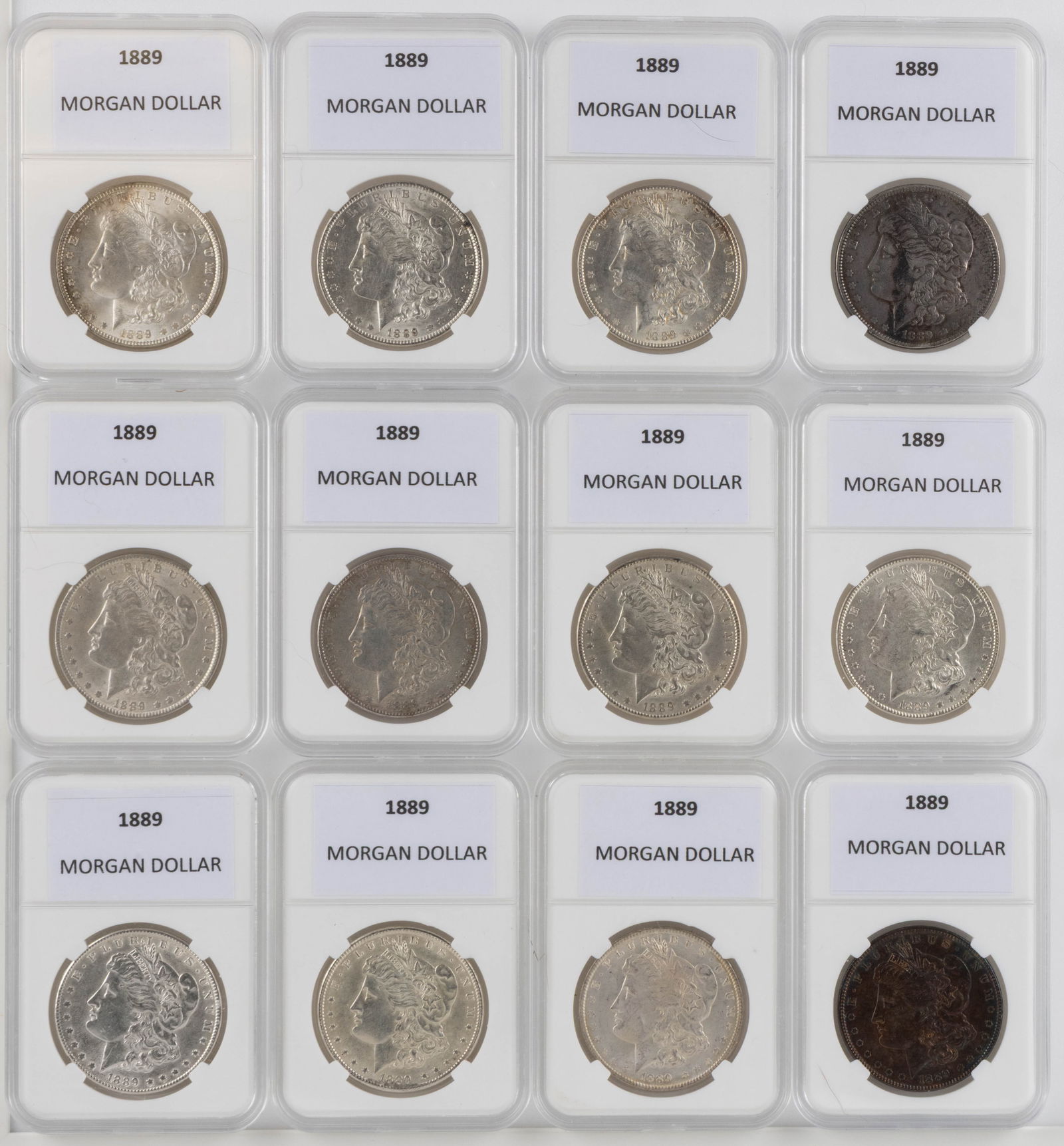 UNITED STATES 1889 MORGAN SILVER DOLLAR COINS, LOT OF 12 (1 of 2)