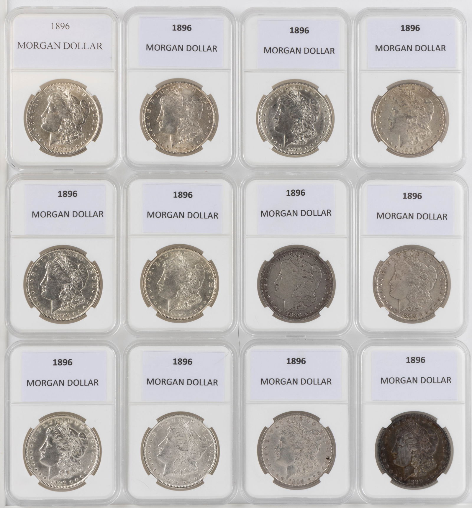UNITED STATES 1896 MORGAN SILVER DOLLAR COINS, LOT OF 12 (1 of 2)