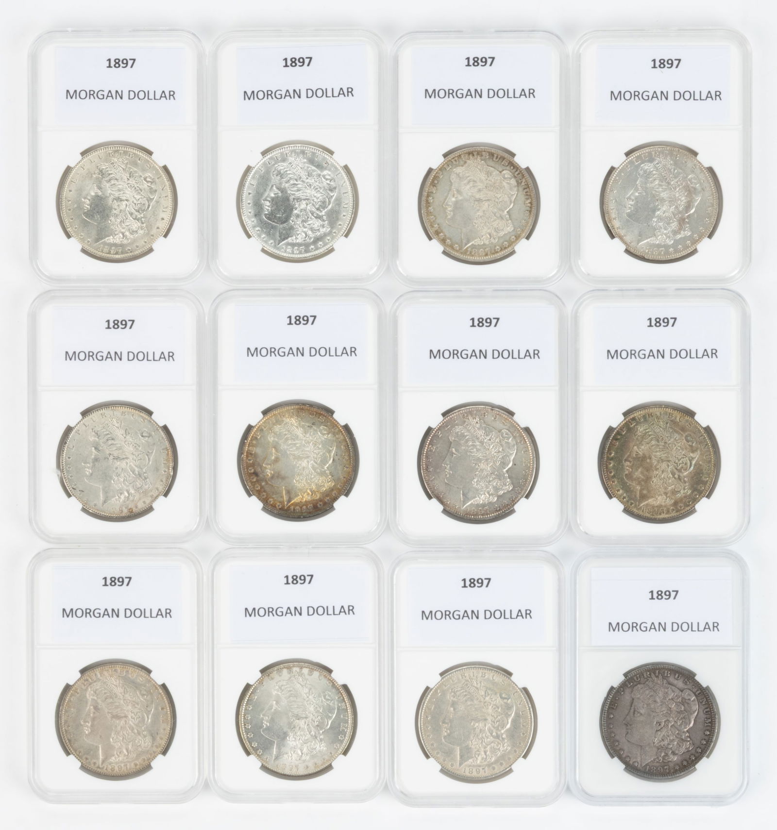 UNITED STATES 1897 MORGAN SILVER DOLLAR COINS, LOT OF 12 (1 of 2)