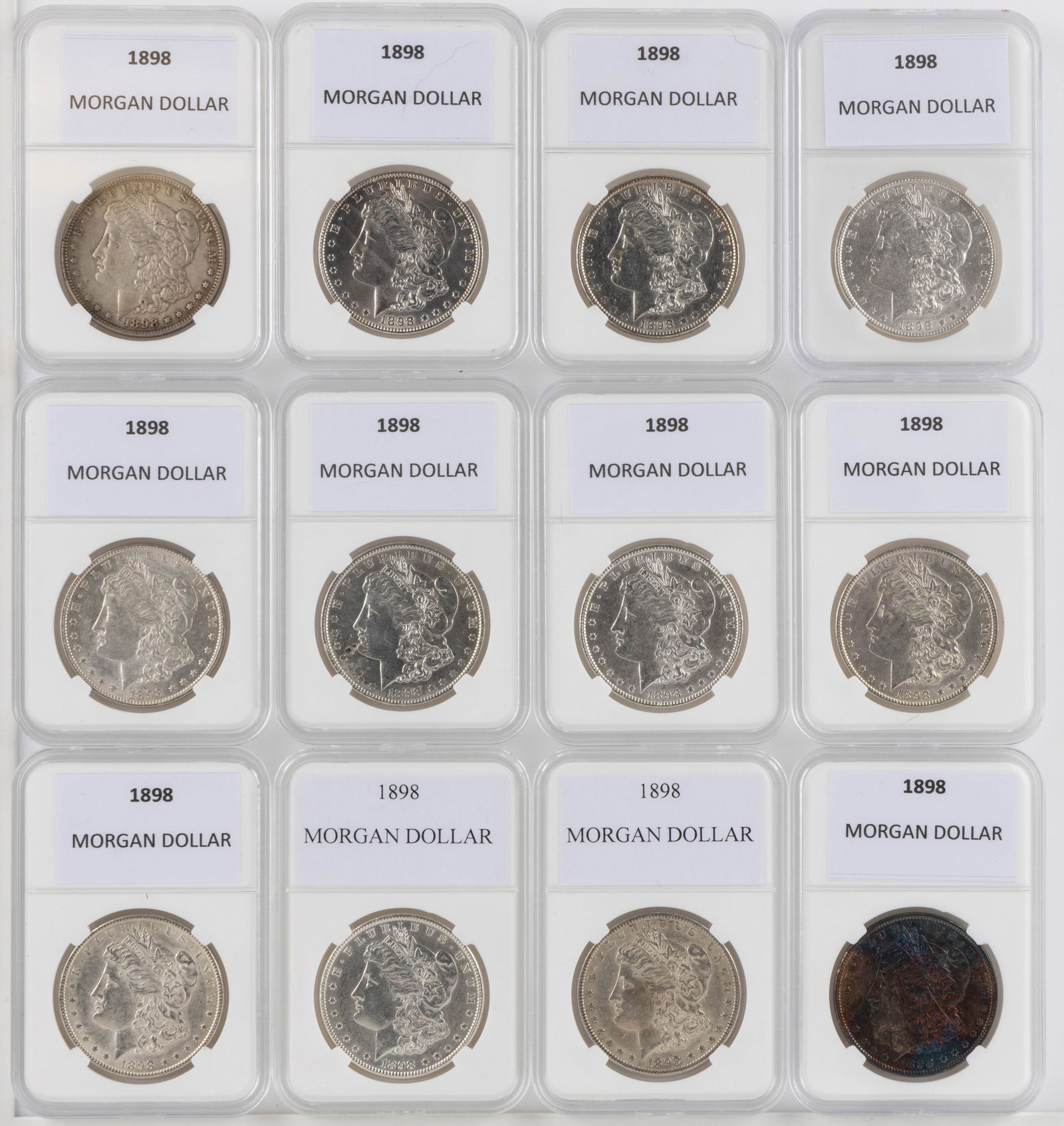 UNITED STATES 1898 MORGAN SILVER DOLLAR COINS, LOT OF 12 (1 of 2)