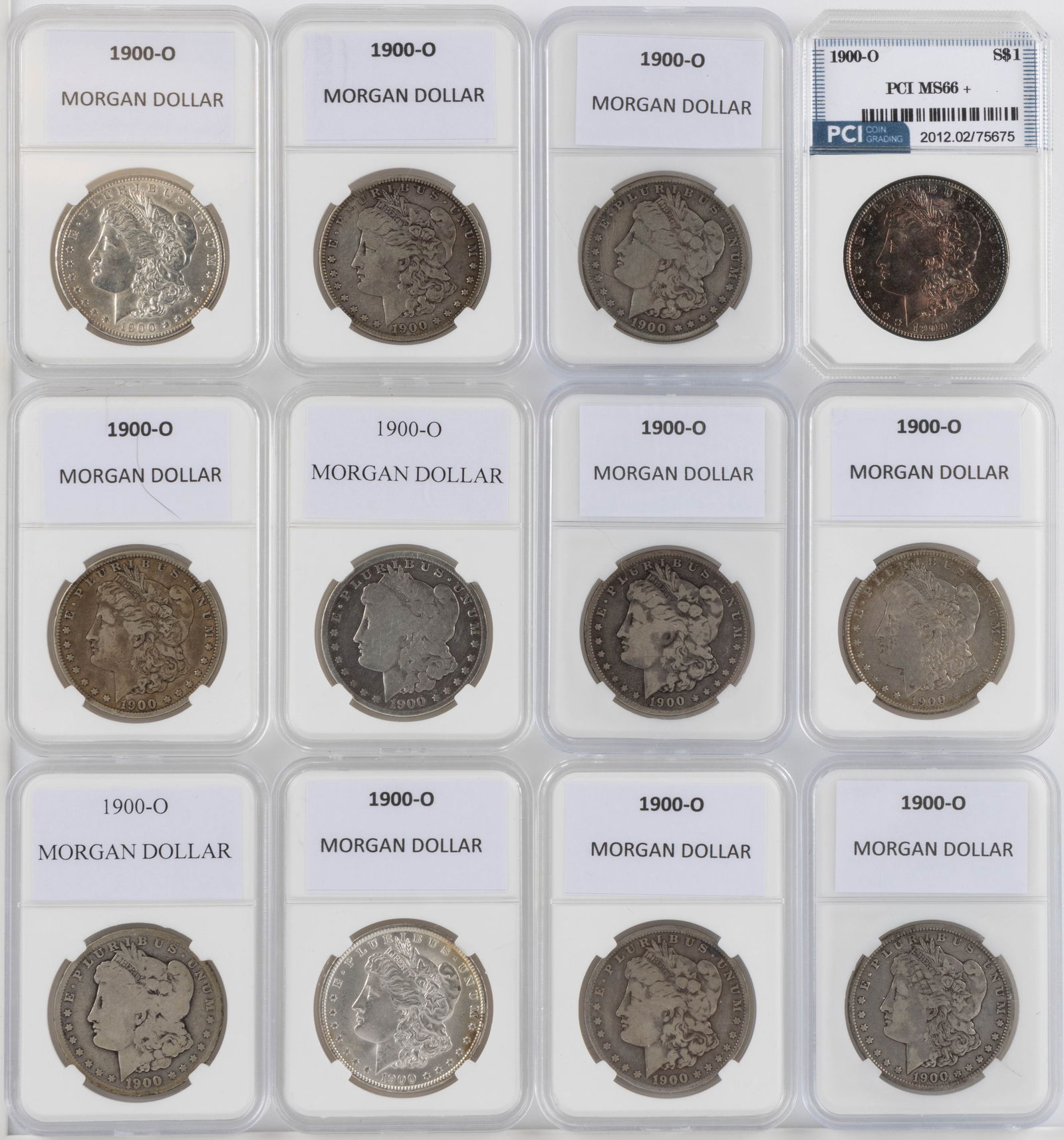 UNITED STATES 1900-O MORGAN SILVER DOLLAR COINS, LOT OF 12 (1 of 2)