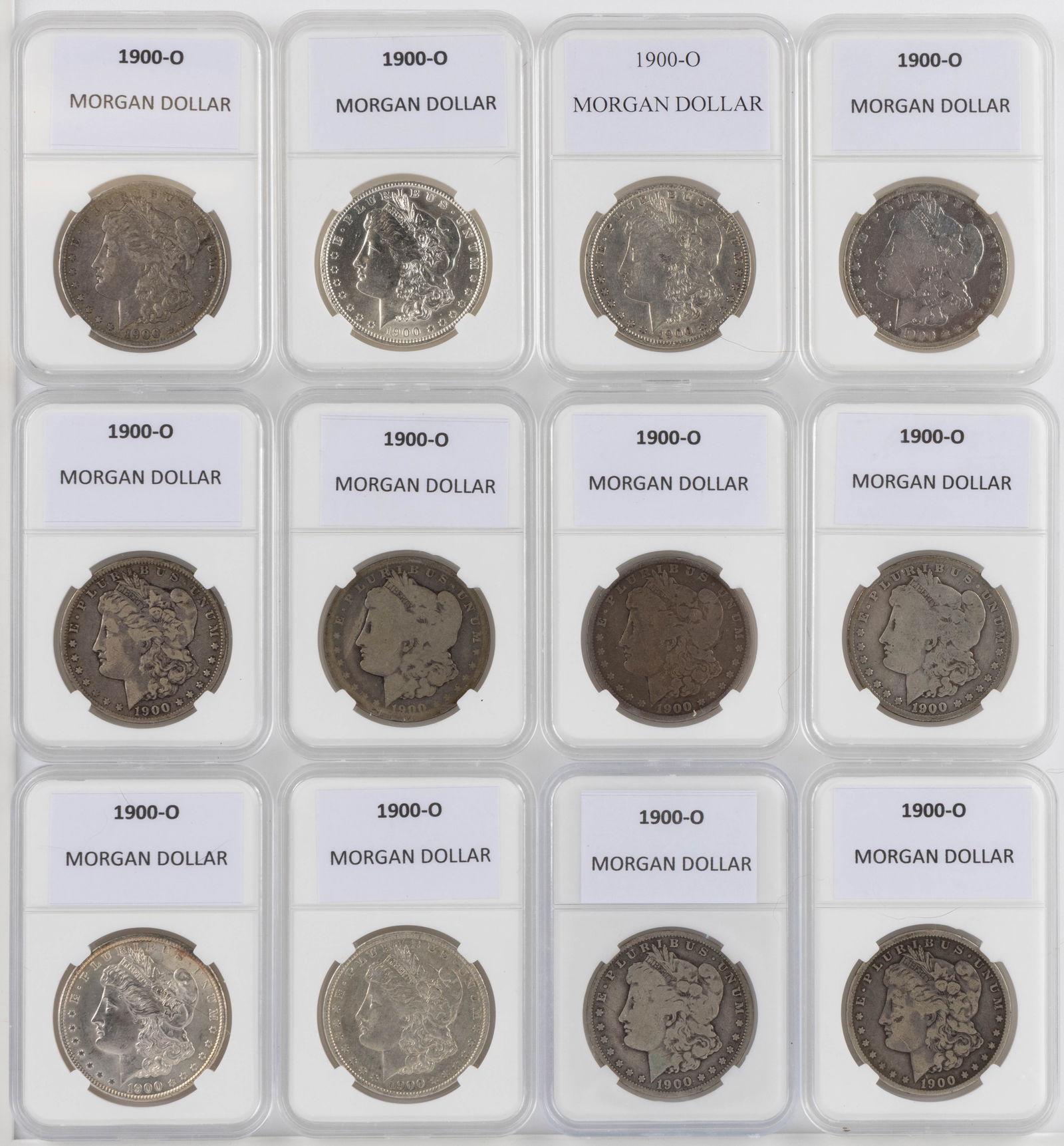 UNITED STATES 1900-O MORGAN SILVER DOLLAR COINS, LOT OF 12 (1 of 2)