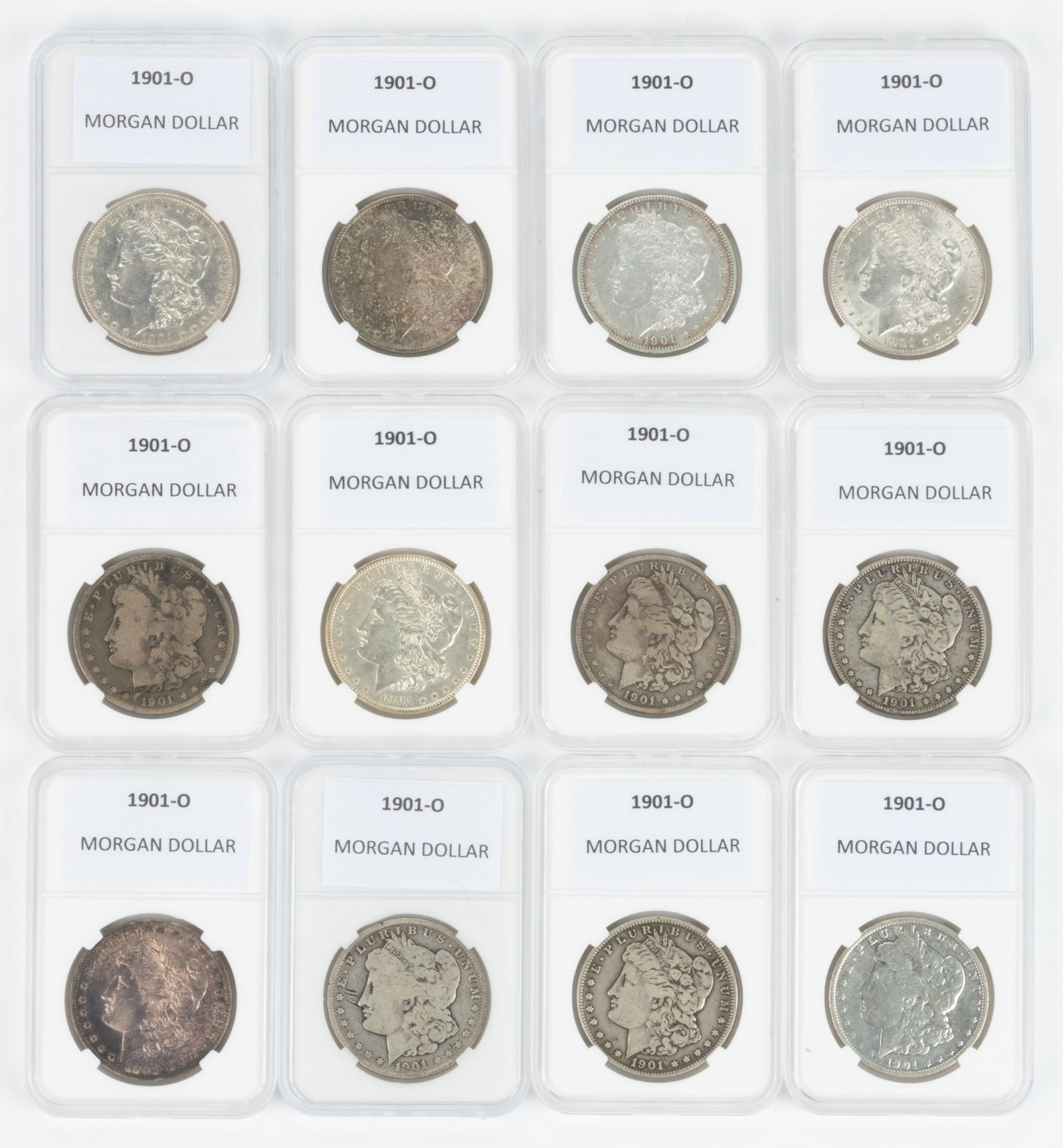 UNITED STATES 1901-O MORGAN SILVER DOLLAR COINS, LOT OF 12 (1 of 2)