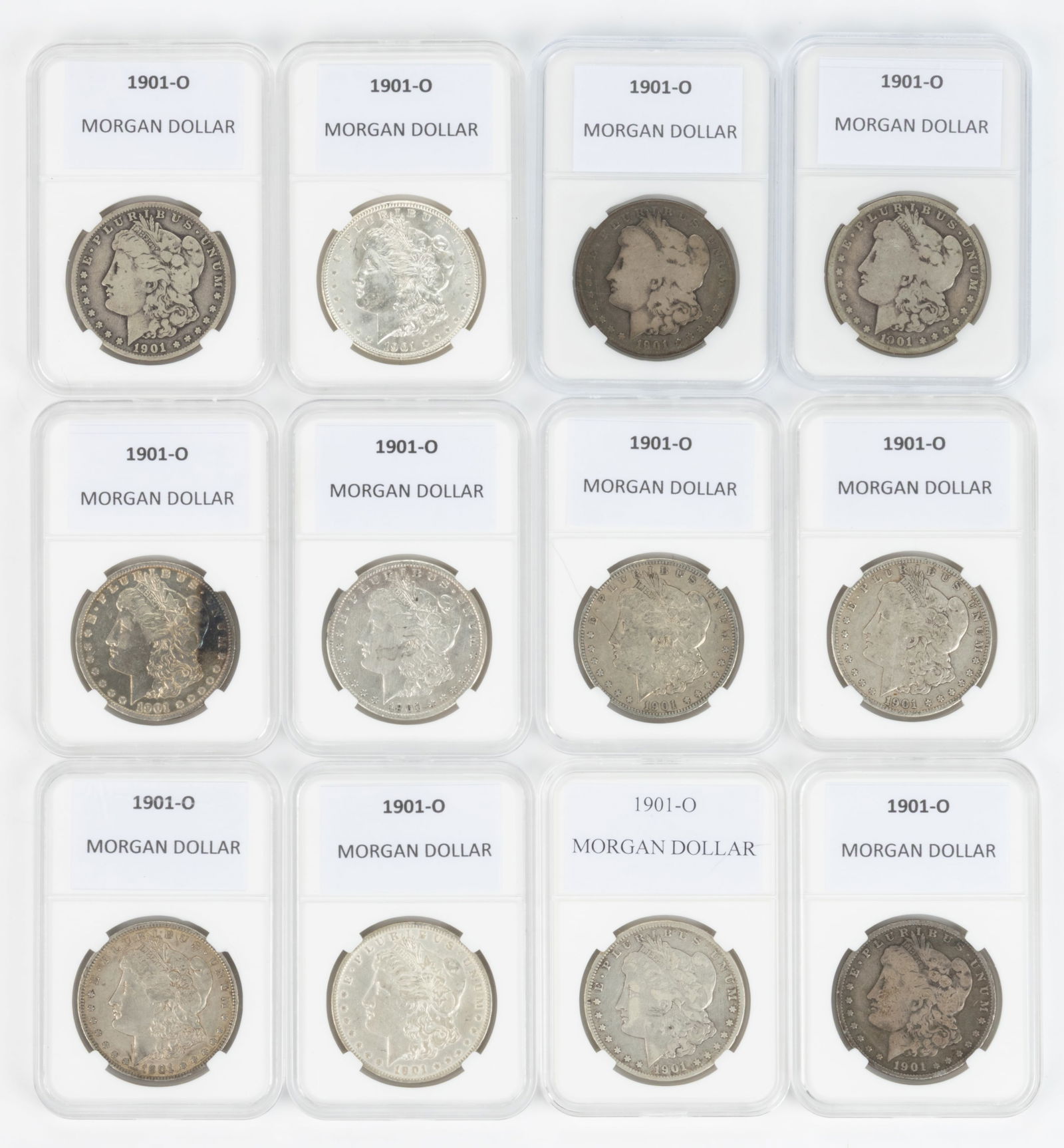 UNITED STATES 1901-O MORGAN SILVER DOLLAR COINS, LOT OF 12 (1 of 2)