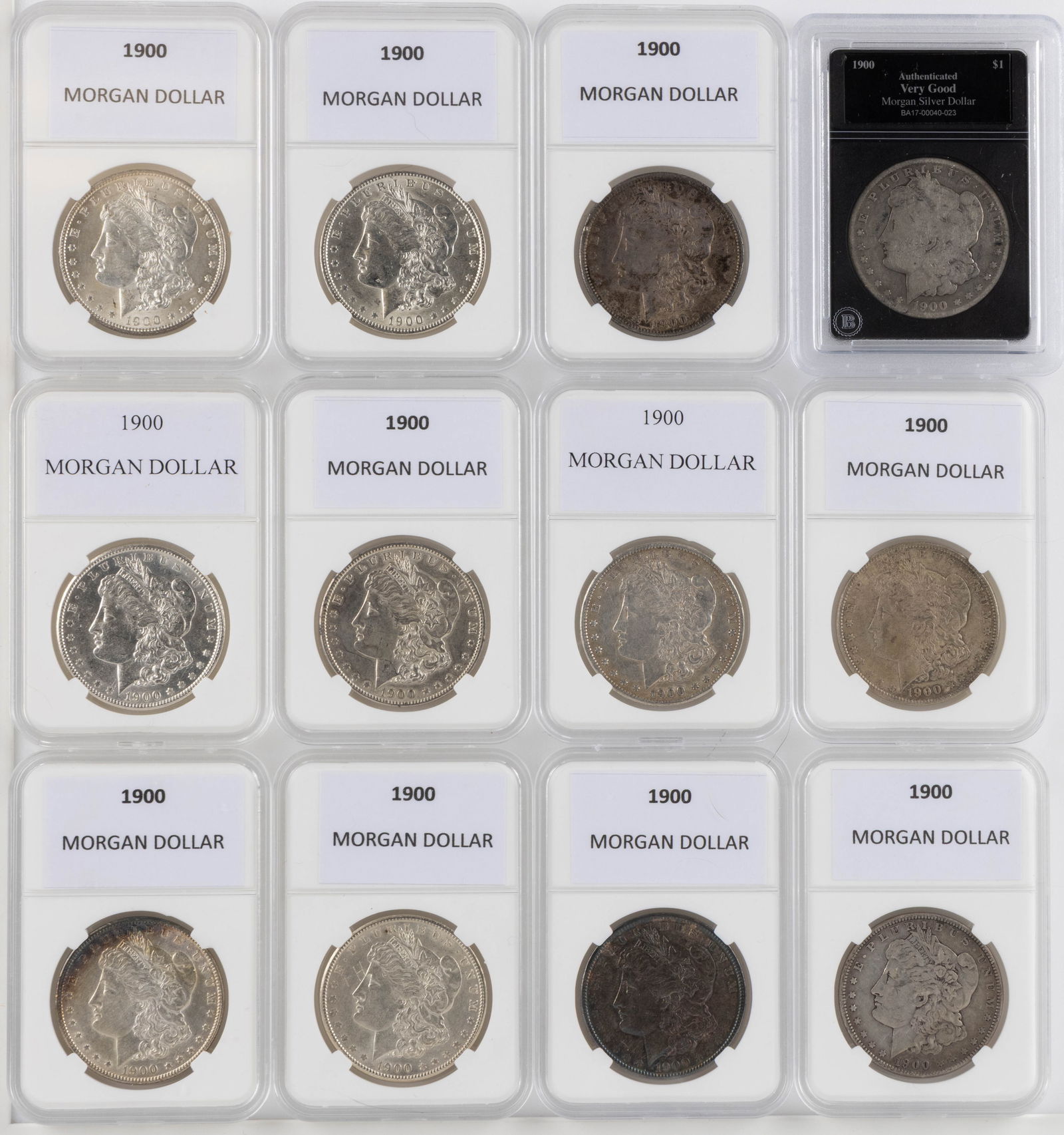 UNITED STATES 1900 MORGAN SILVER DOLLAR COINS, LOT OF 11 (1 of 2)
