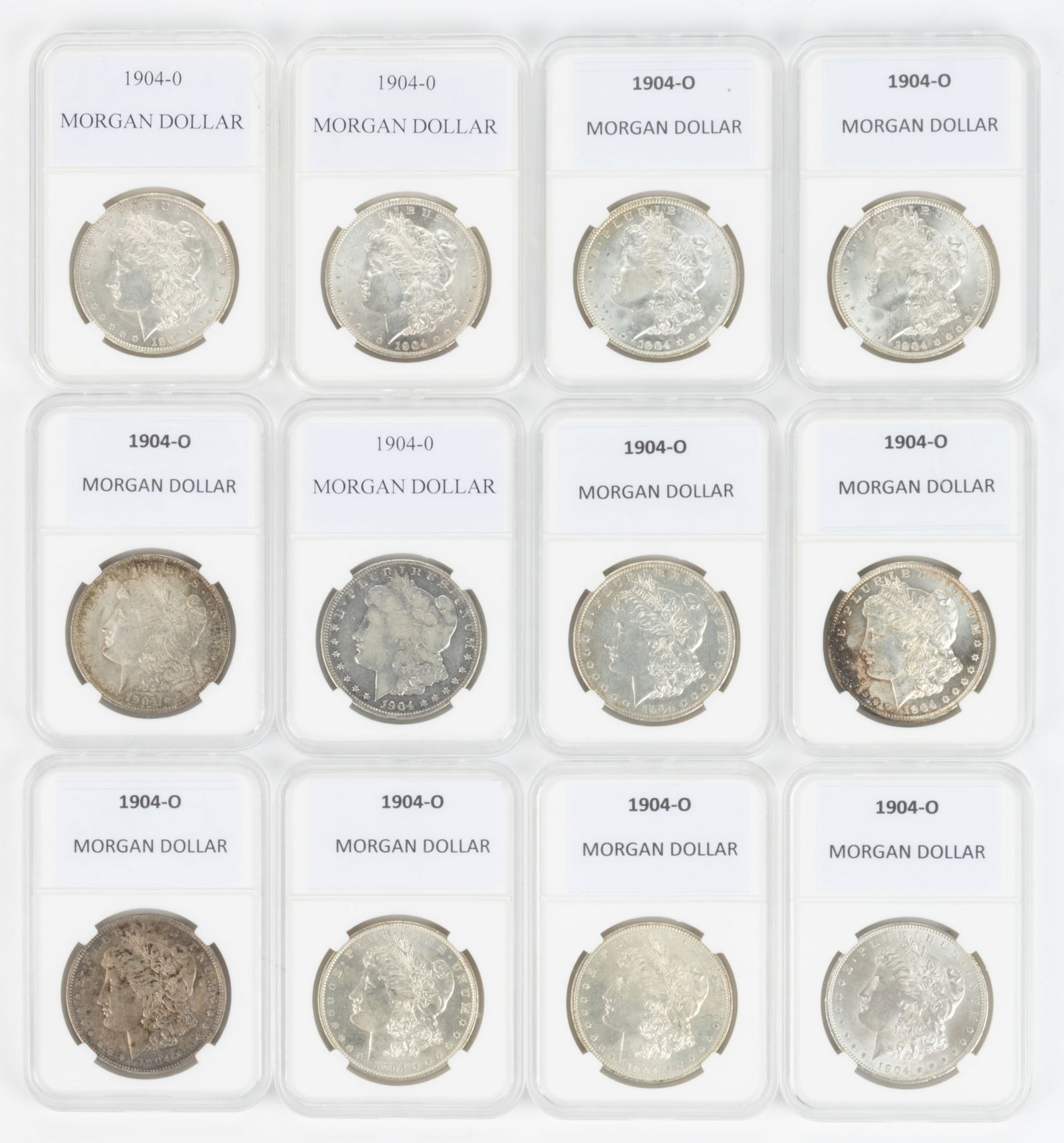 UNITED STATES 1904-O MORGAN SILVER DOLLAR COINS, LOT OF 12 (1 of 2)