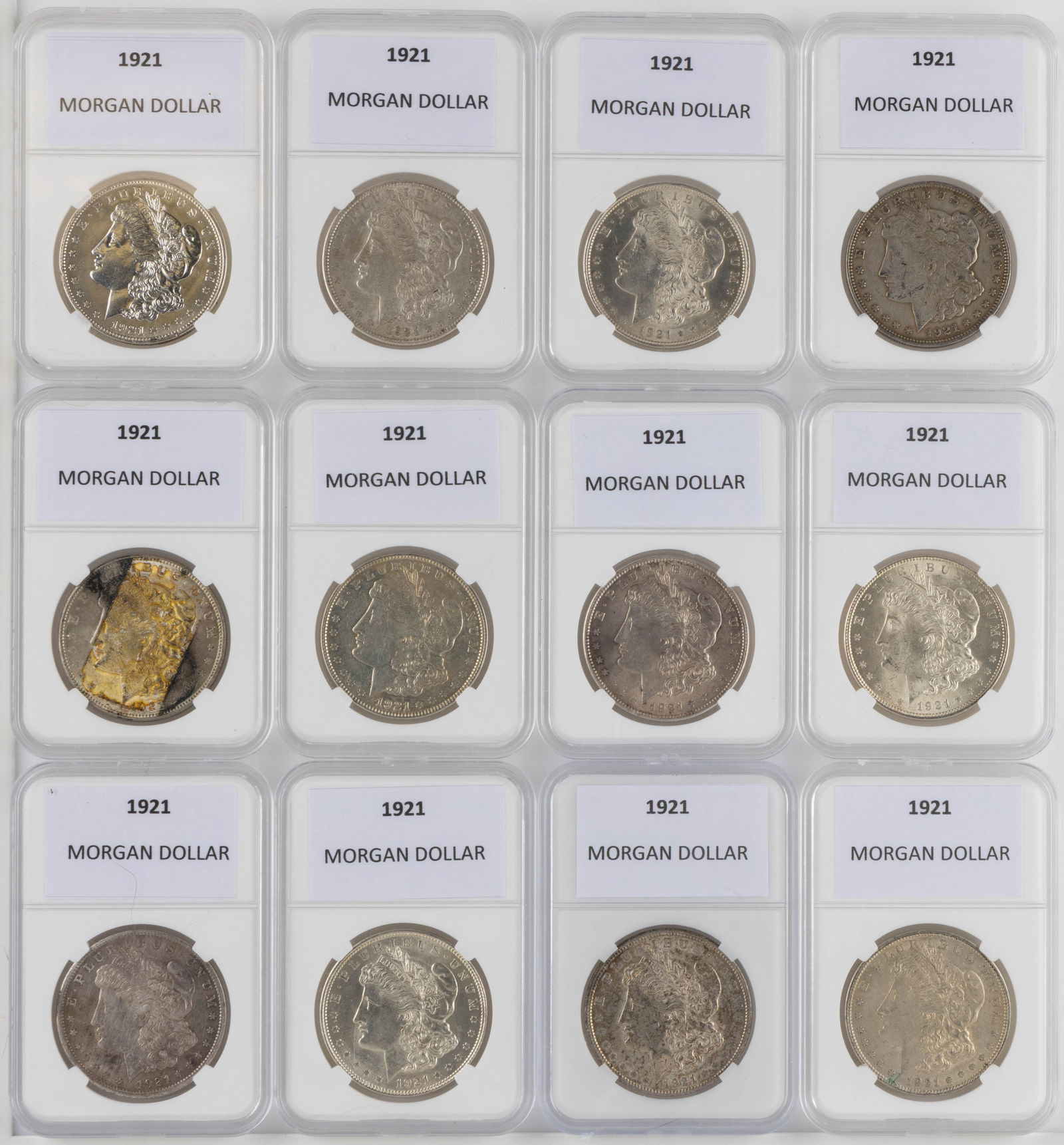 UNITED STATES 1921 MORGAN SILVER DOLLAR COINS, LOT OF 12 (1 of 2)