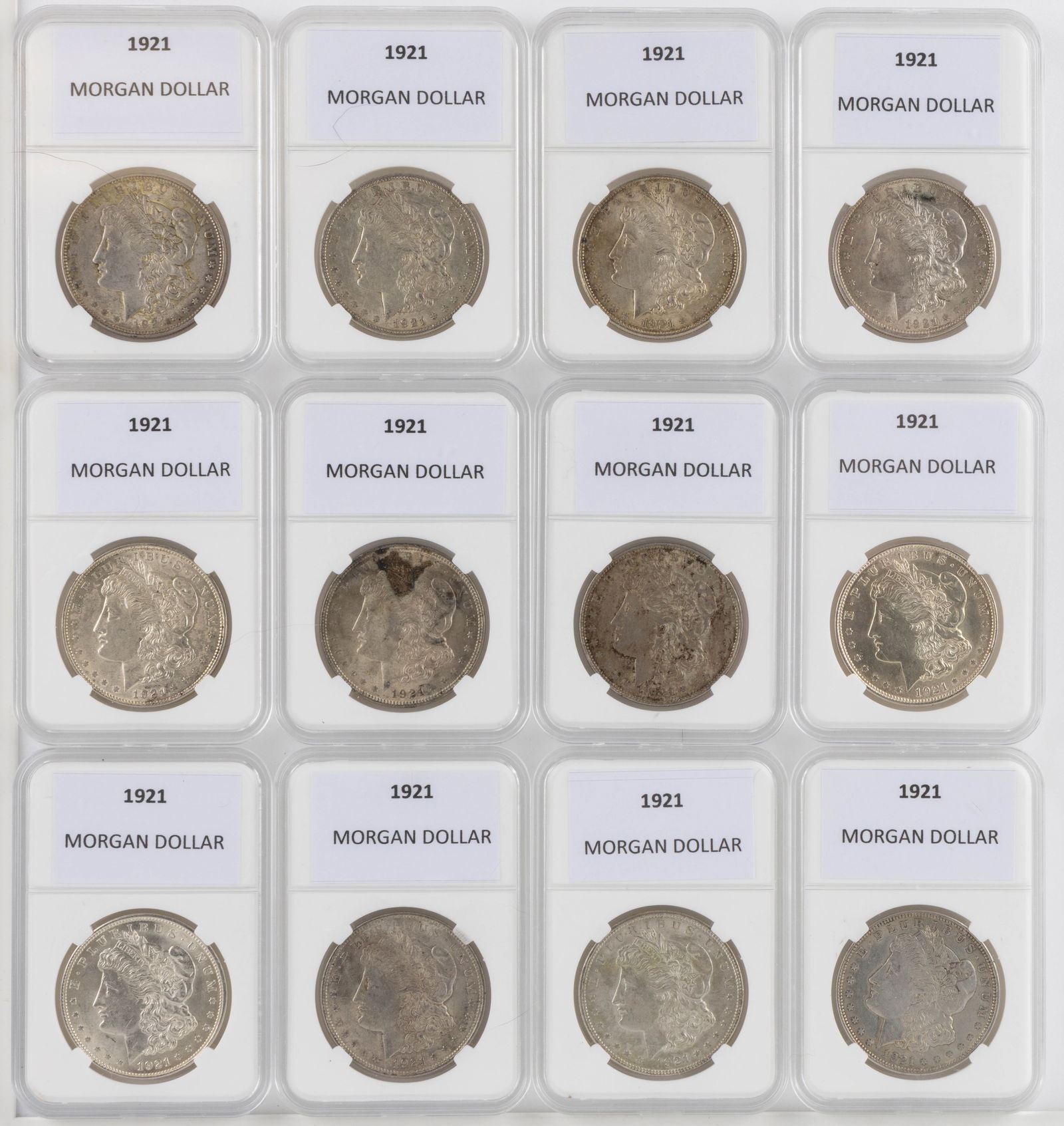 UNITED STATES 1921 MORGAN SILVER DOLLAR COINS, LOT OF 12 (1 of 2)