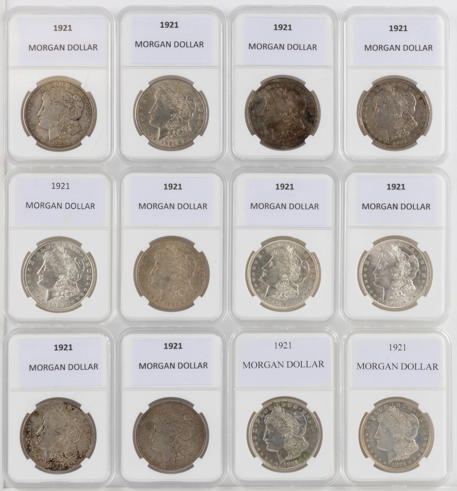 UNITED STATES 1921 MORGAN SILVER DOLLAR COINS, LOT OF 12 (1 of 2)