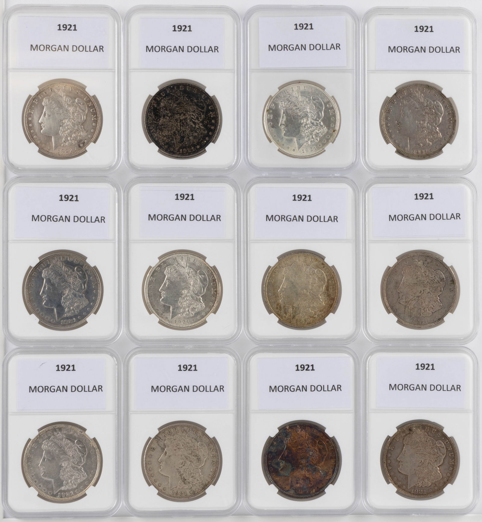 UNITED STATES 1921 MORGAN SILVER DOLLAR COINS, LOT OF 12 (1 of 2)