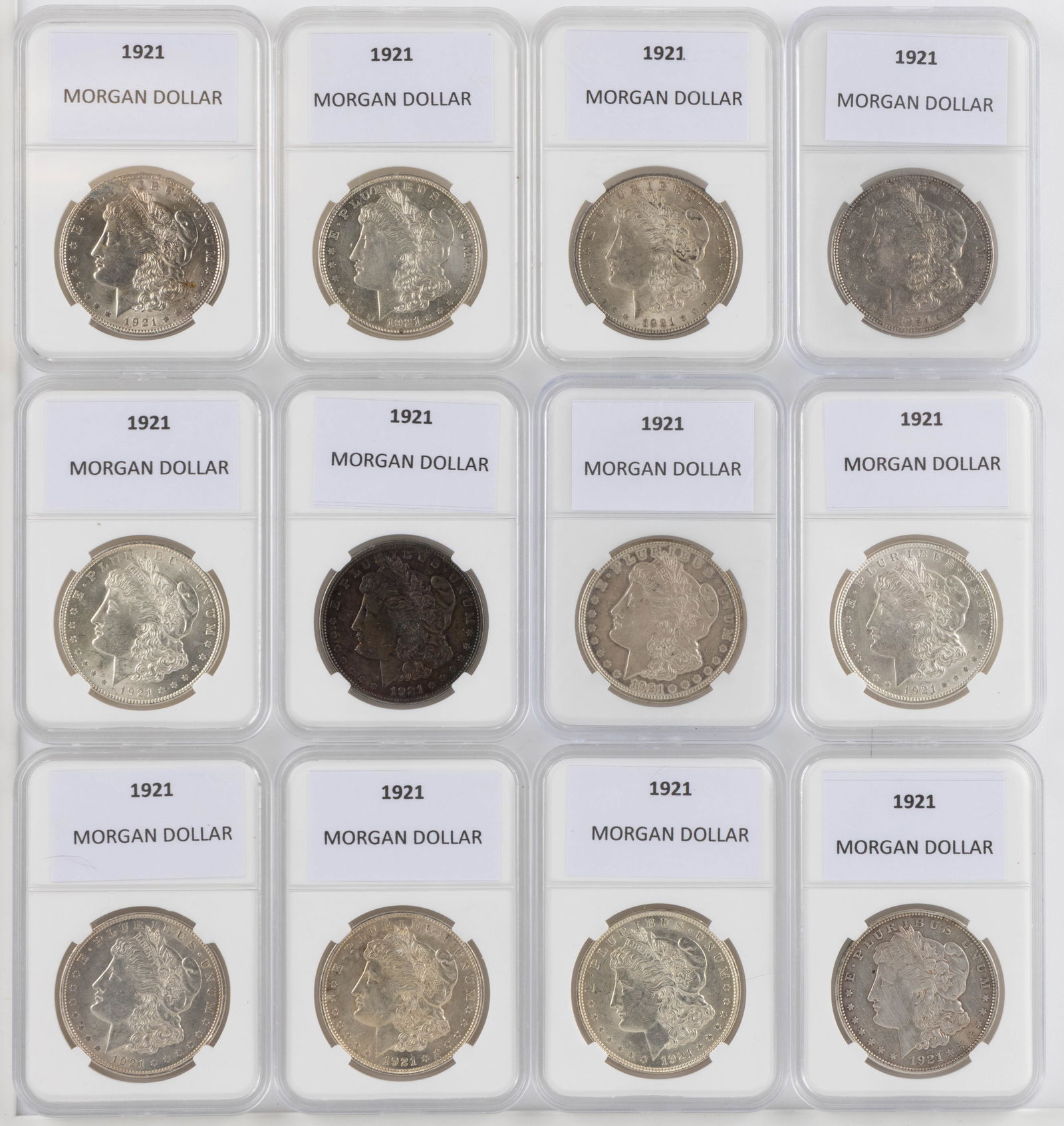 UNITED STATES 1921 MORGAN SILVER DOLLAR COINS, LOT OF 12 (1 of 2)