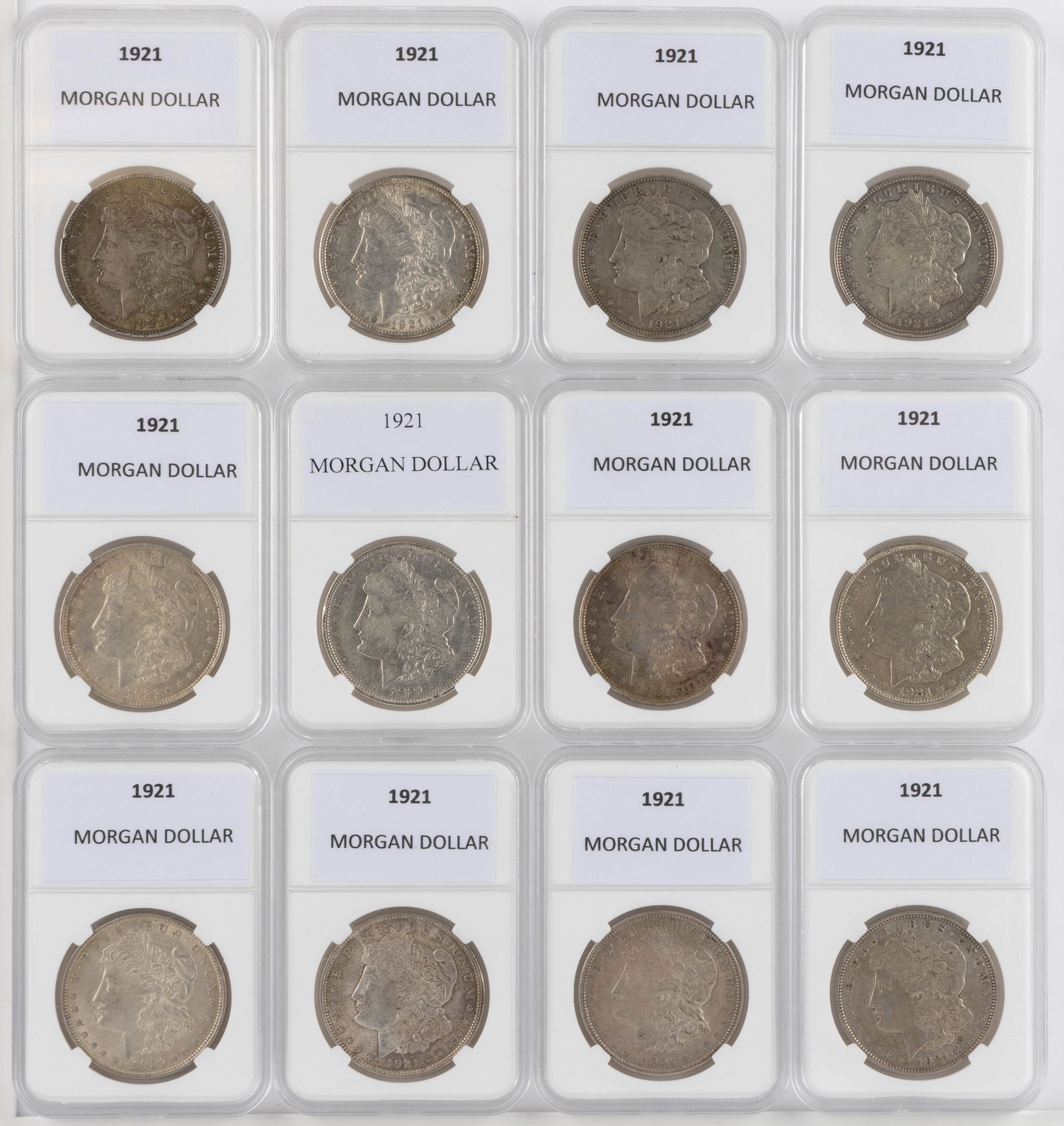 UNITED STATES 1921 MORGAN SILVER DOLLAR COINS, LOT OF 12 (1 of 2)