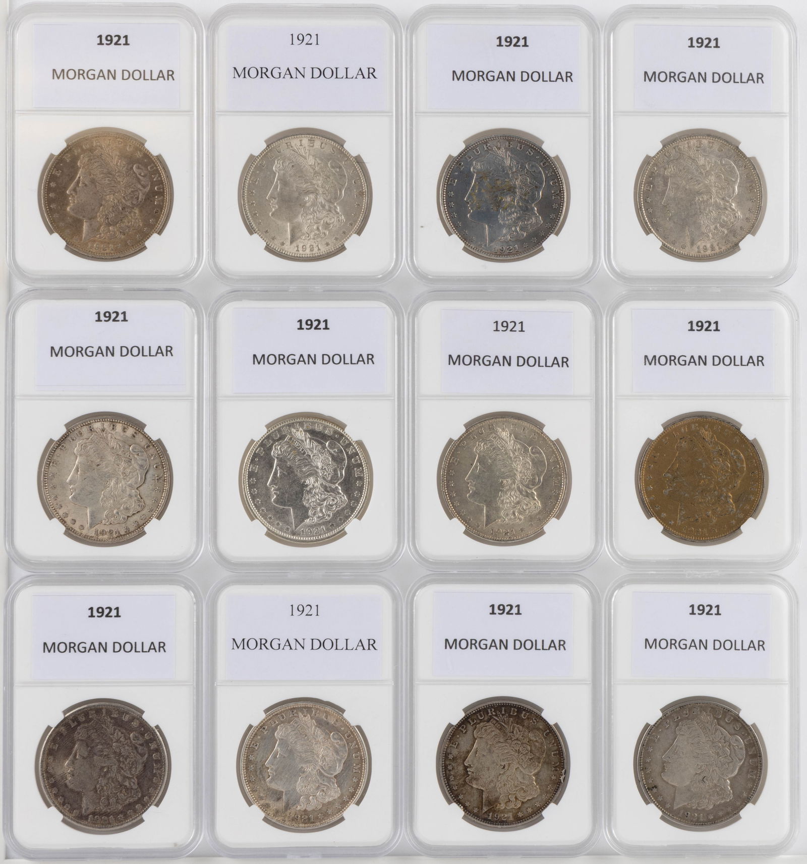 UNITED STATES 1921 MORGAN SILVER DOLLAR COINS, LOT OF 12 (1 of 2)