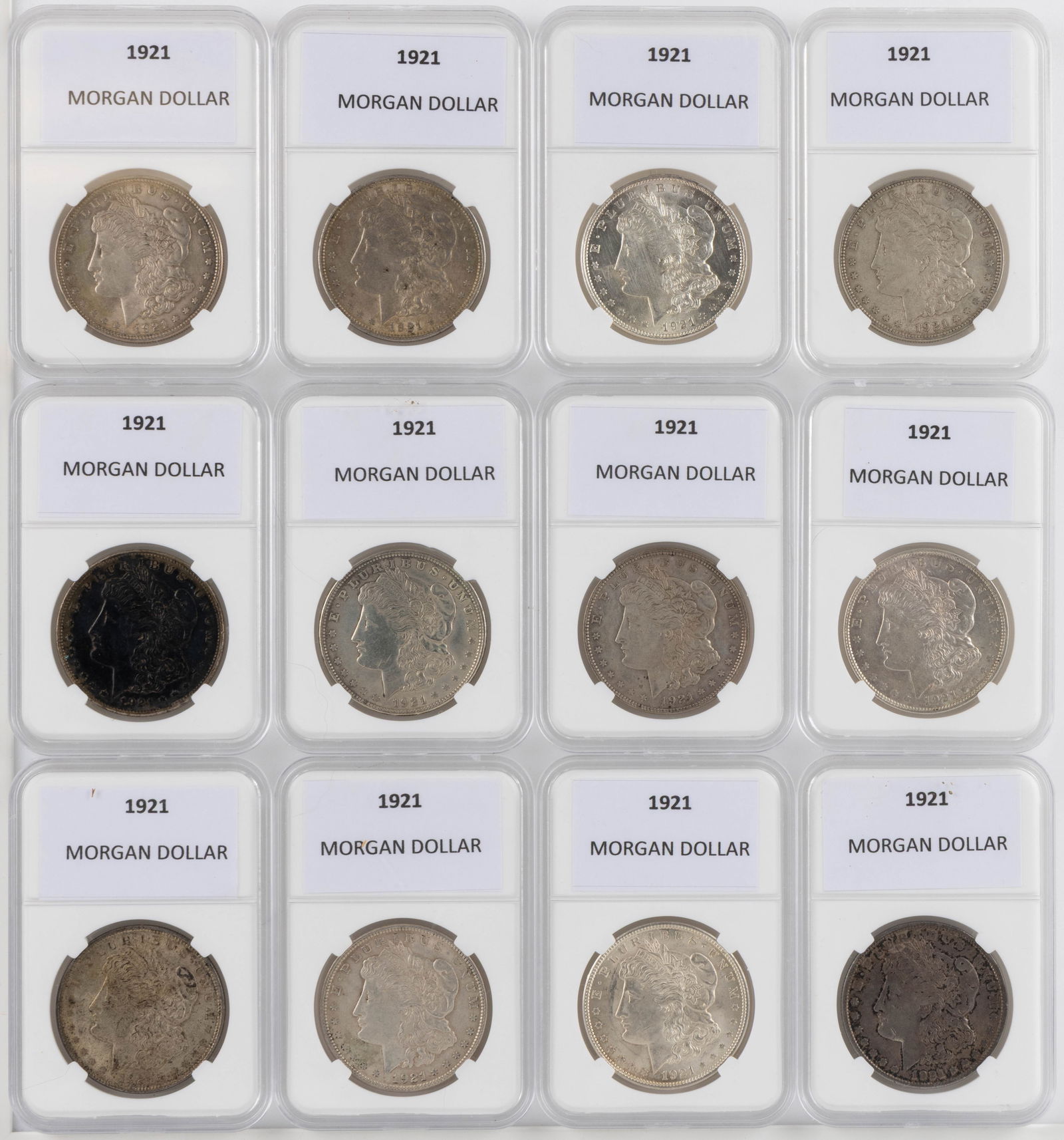 UNITED STATES 1921 MORGAN SILVER DOLLAR COINS, LOT OF 12 (1 of 2)