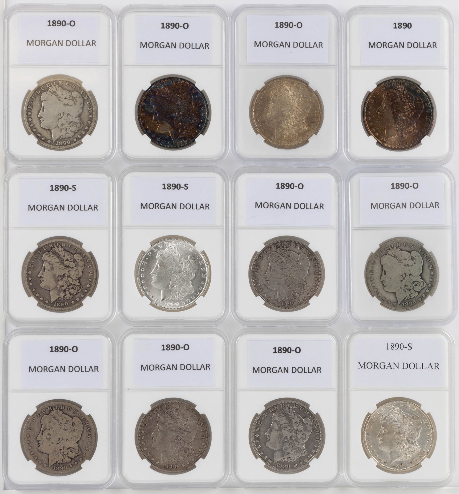 ASSORTED UNITED STATES MORGAN SILVER DOLLAR COINS, LOT OF 12 (1 of 2)