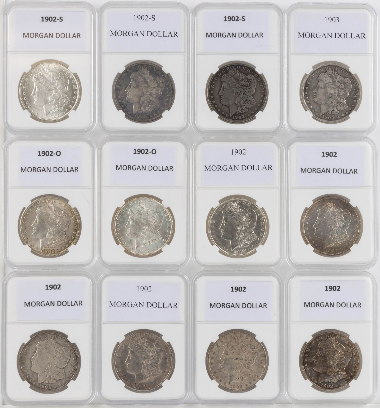ASSORTED UNITED STATES MORGAN SILVER DOLLAR COINS, LOT OF 12 (1 of 2)