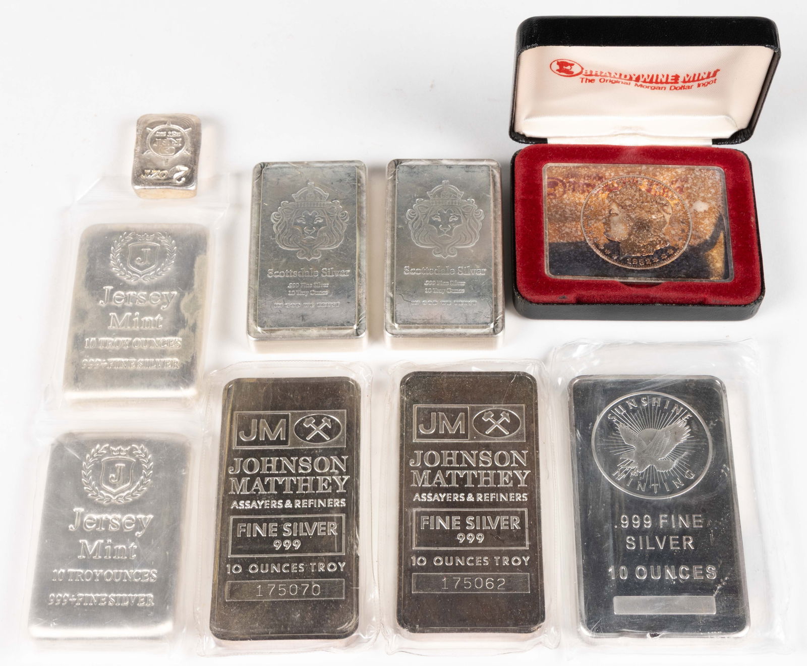 ASSORTED SILVER BULLION INGOTS, LOT OF NINE (1 of 1)