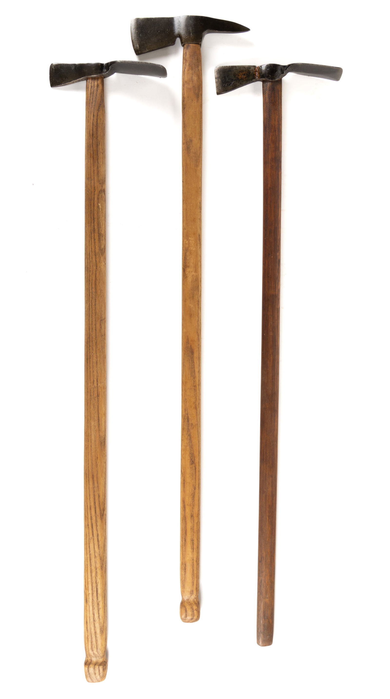 ASSORTED HAND FORGED LONG HANDLED PROSPECTOR TOOLS / AXES, LOT OF THREE (1 of 2)