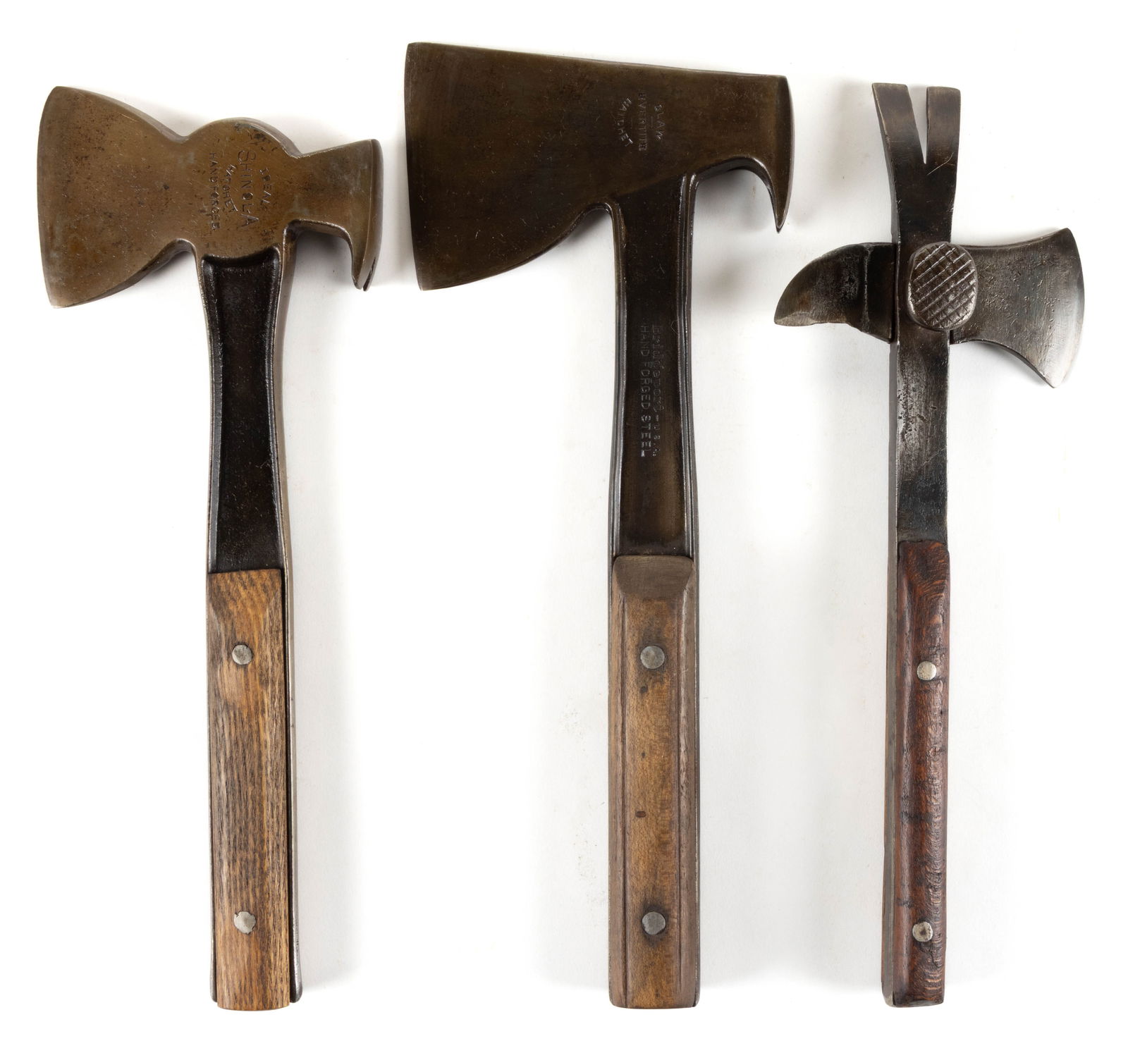 BRIDGEPORT HARDWARE ASSORTED MODEL VINTAGE AXES / BOX / CRATE CLAW - HATCHETS, LOT OF THREE (1 of 1)