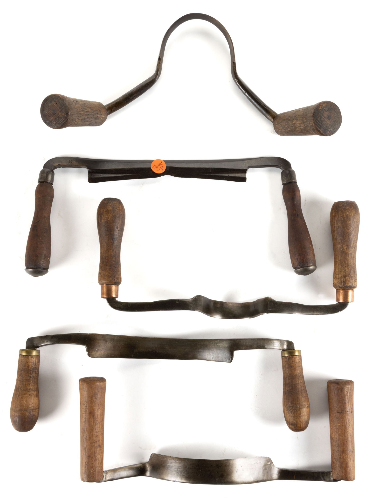 ASSORTED FORGED AND STEEL COOPER CURVED DRAW KNIVES / SHAVES, LOT OF FIVE (1 of 1)