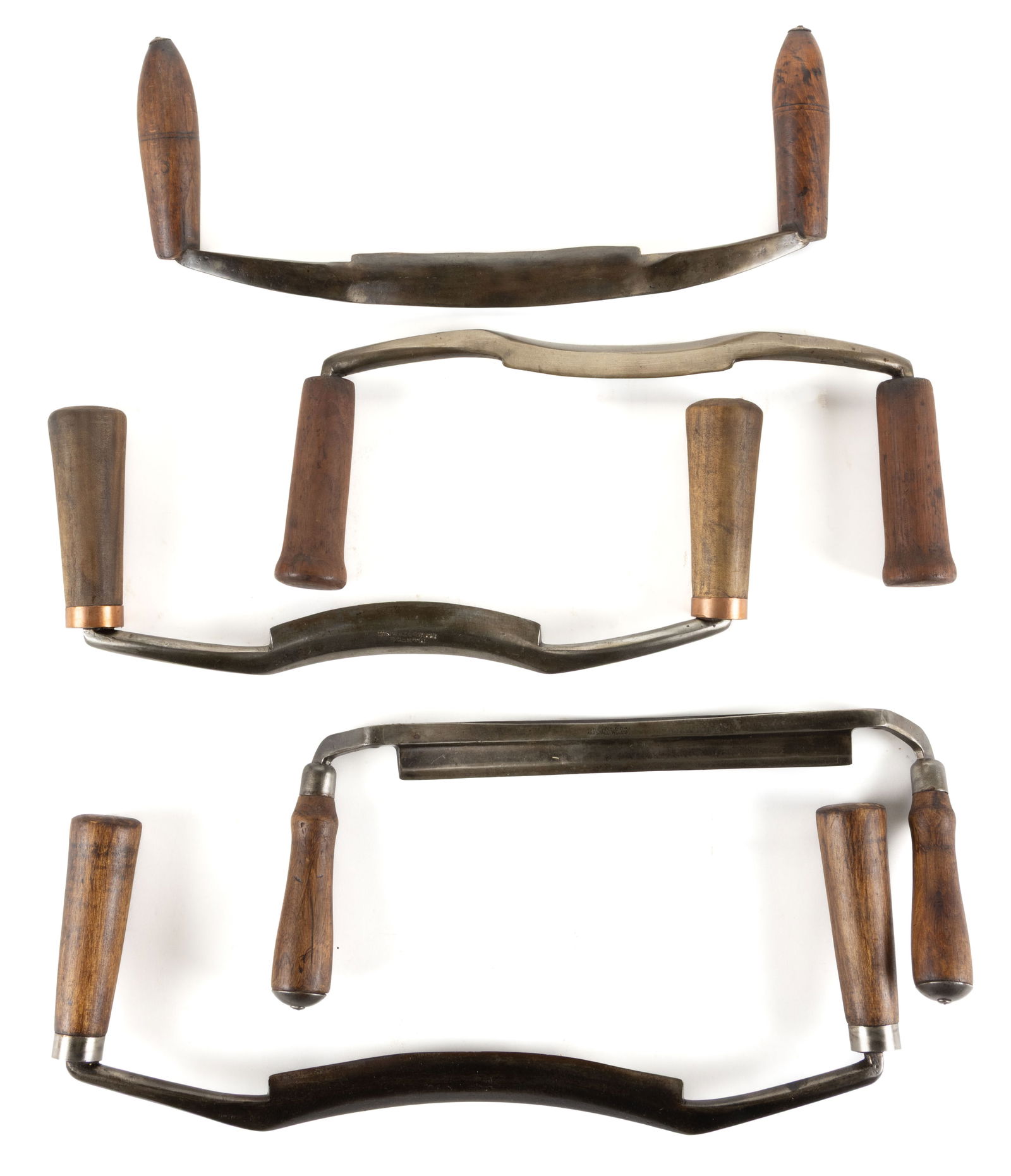 ASSORTED FORGED AND STEEL COOPER CURVED DRAW KNIVES / SHAVES, LOT OF FIVE (1 of 1)