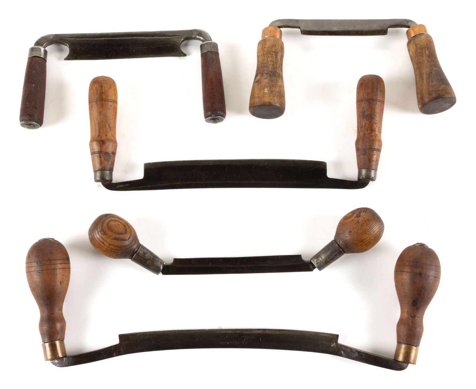 ASSORTED FORGED DIMINUTIVE CARPENTRY AND COOPER DRAW KNIVES / SHAVES, LOT OF FIVE (1 of 1)