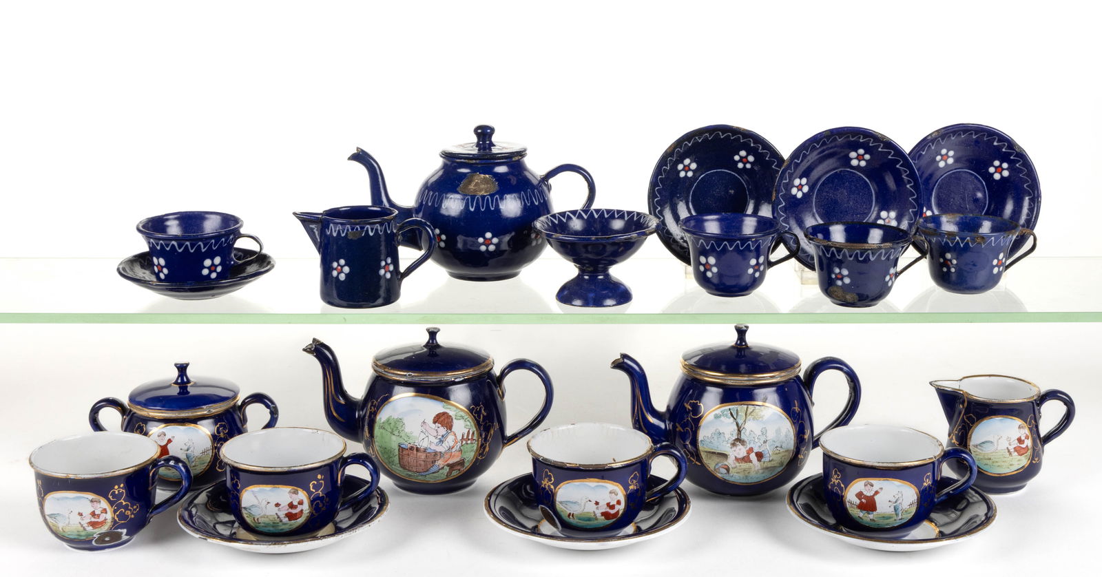 GRANITEWARE / ENAMELWARE CHILDREN'S PARTIAL TOY TEA SETS, LOT OF 22 PIECES (1 of 1)