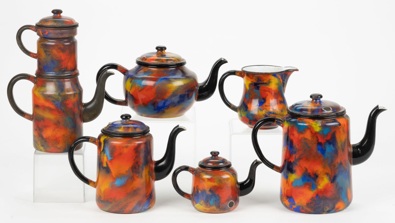 GRANITEWARE / ENAMELWARE END-OF-DAY TEA / COFFEE SERVICE, ASSEMBLED SET OF SIX (1 of 3)