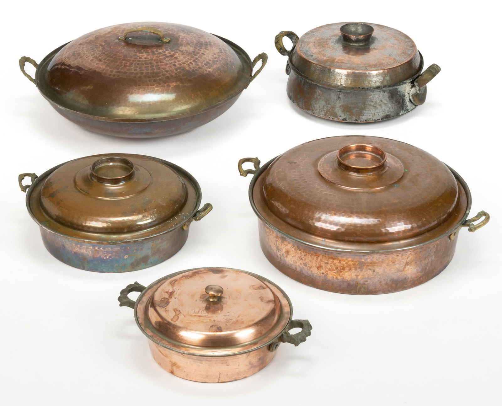 ASSORTED COPPER COVERED DISHES, LOT OF FIVE (1 of 2)