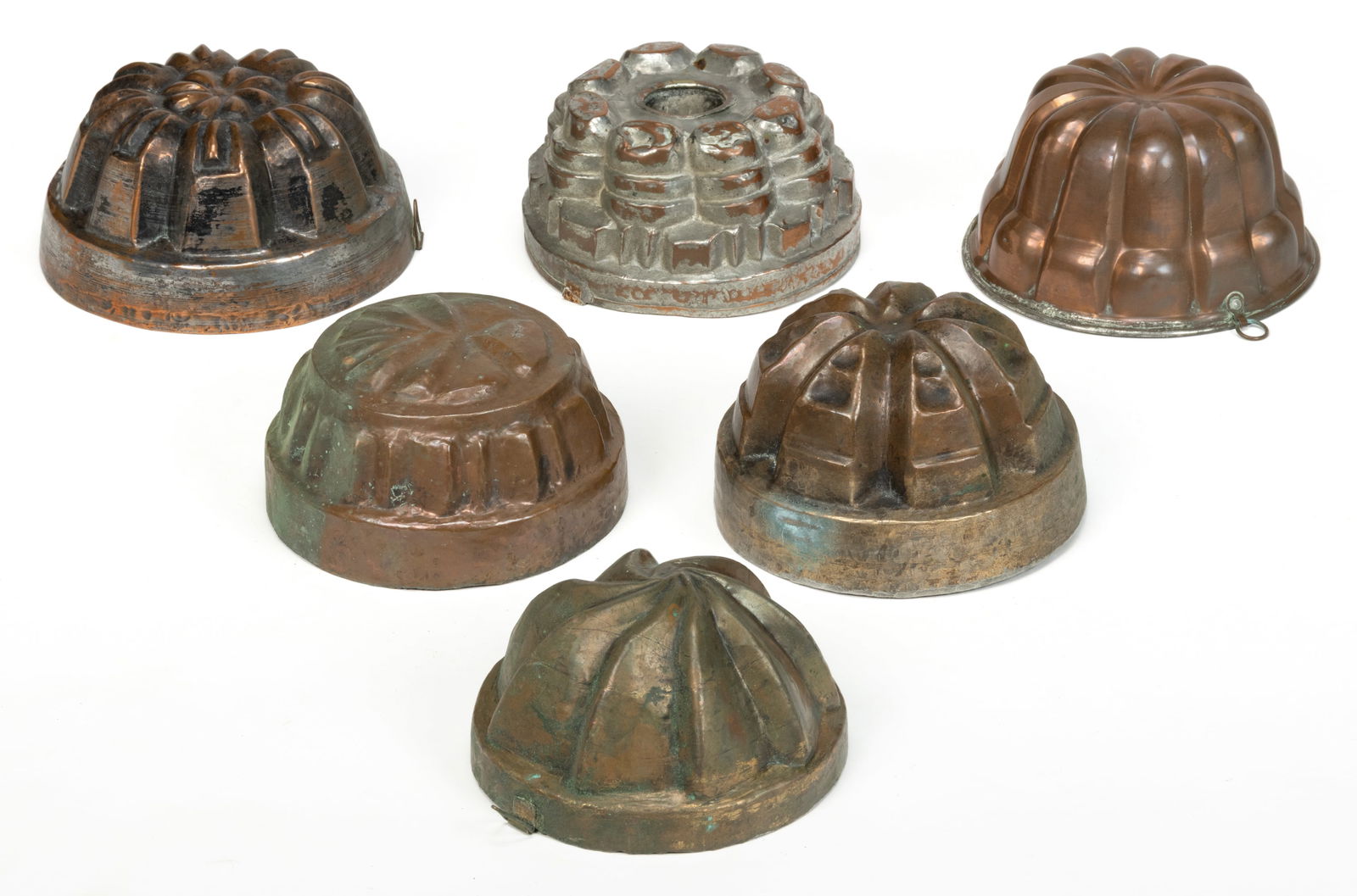 ASSORTED COPPER FOOD / JELLY MOLDS, LOT OF SIX (1 of 2)