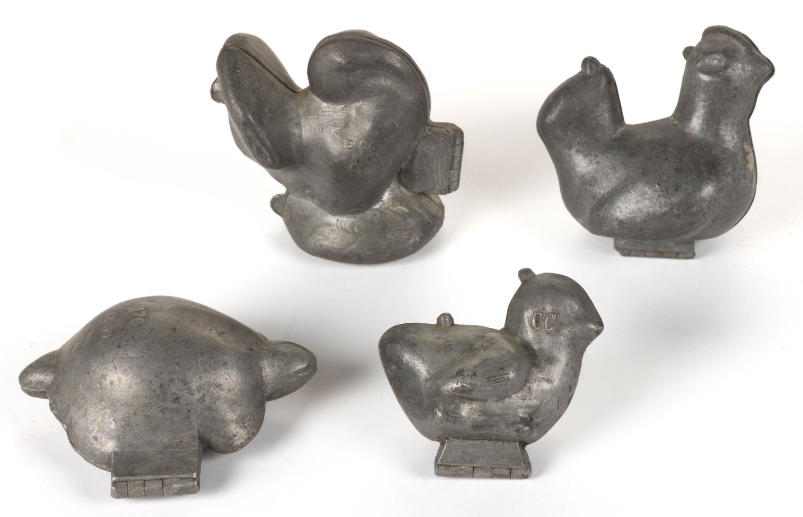 ASSORTED PEWTER FIGURAL ANIMAL CHOCOLATE / ICE CREAM MOLDS, LOT OF FOUR (1 of 2)