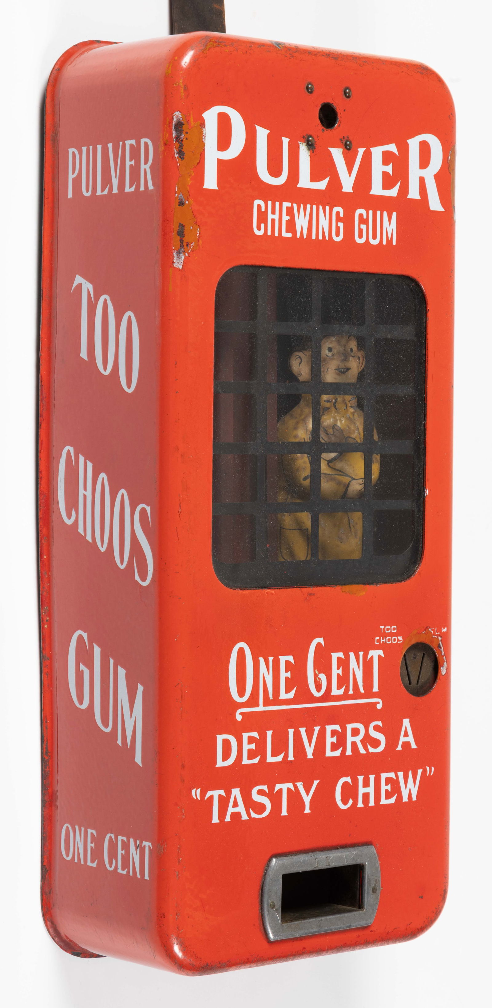 PULVER CHEWING GUM ONE-CENT WALL-HANGING PORCELAIN VENDING MACHINE FEATURING THE YELLOW KID (1 of 6)