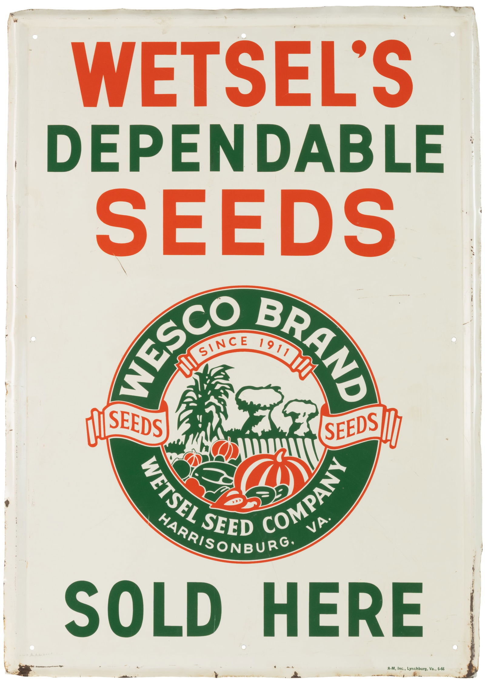 VINTAGE WETSEL SEED CO. (HARRISONBURG, VIRGINIA) TIN ADVERTISING SIGN (1 of 3)