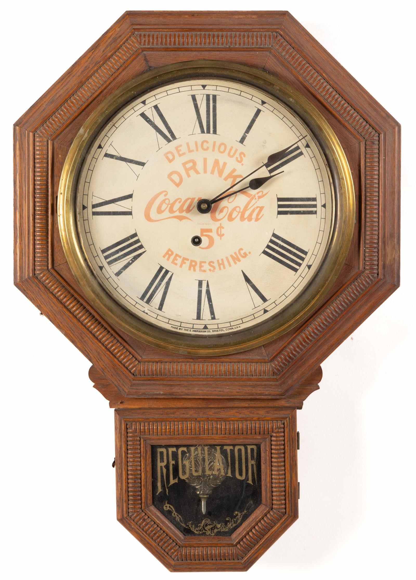 INGRAHAM "DROP OCTAGON" COCA-COLA ADVERTISING WALL CLOCK (1 of 3)