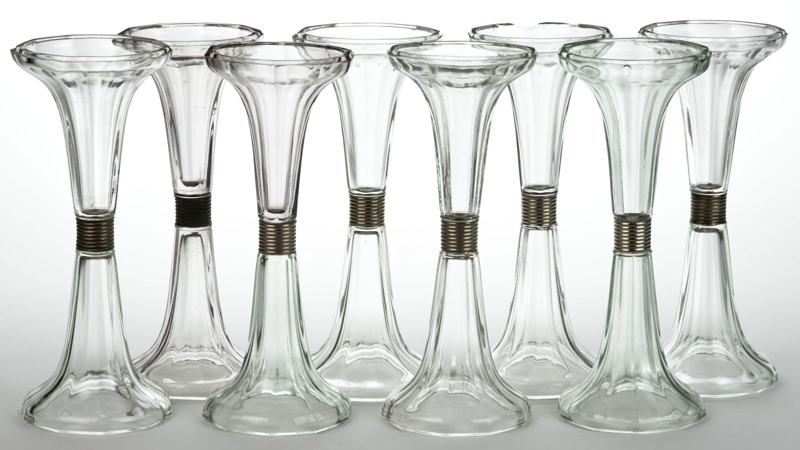 COUNTRY STORE PRESSED GLASS SHELF SUPPORTS / RISERS, LOT OF EIGHT (1 of 1)