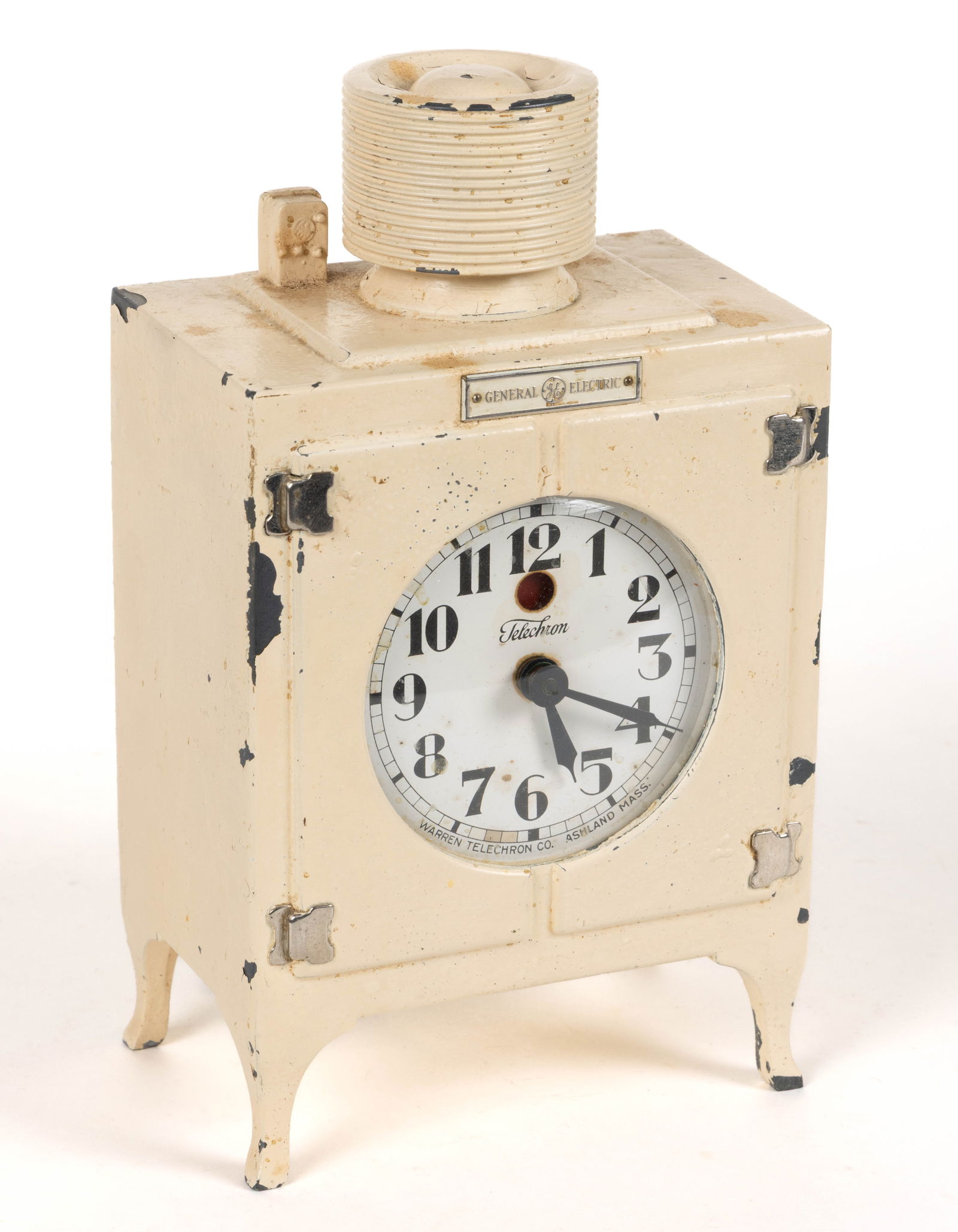 WARREN TELECHRON CO. CAST-METAL GENERAL ELECTRIC ADVERTISING FIGURAL ELECTRIC CLOCK (1 of 2)