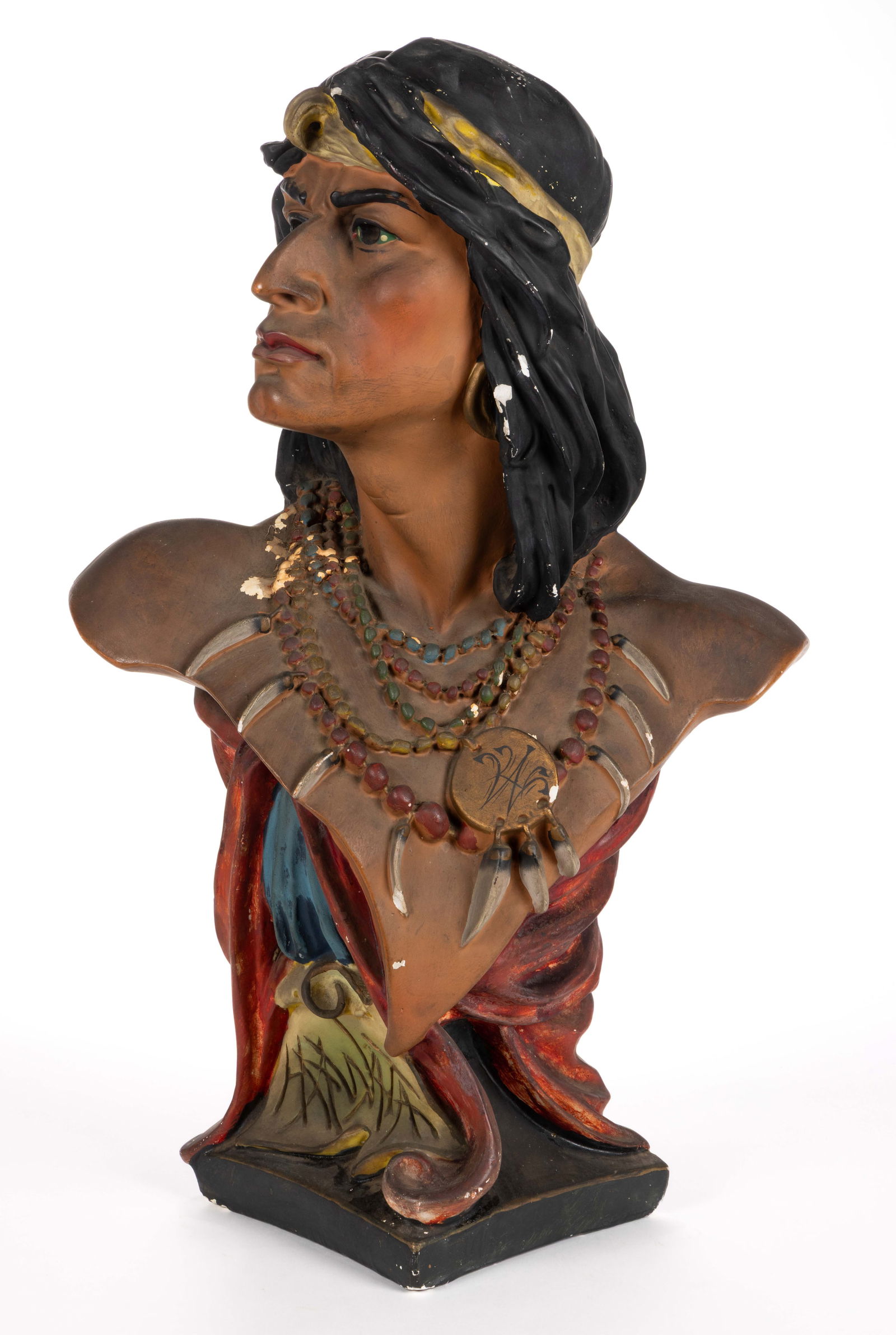 NATIVE AMERICAN LIFE-SIZED CHALKWARE COUNTRY STORE COUNTER-TOP DISPLAY / ADVERTISING BUST OF (1 of 4)