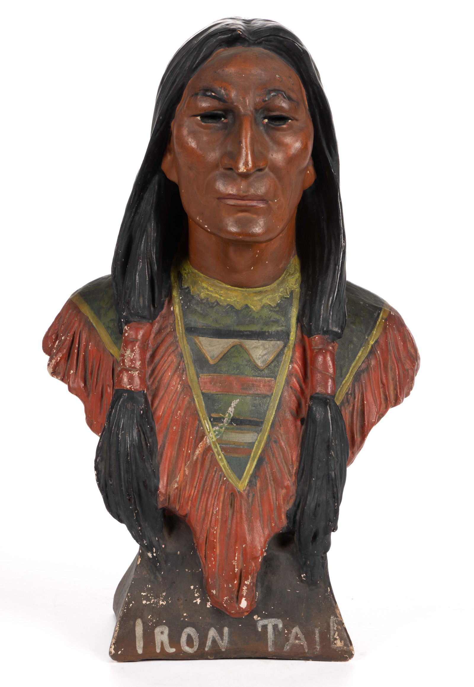 NATIVE AMERICAN CHALKWARE COUNTRY STORE COUNTER-TOP DISPLAY / ADVERTISING BUST OF IRON TAIL (1 of 4)