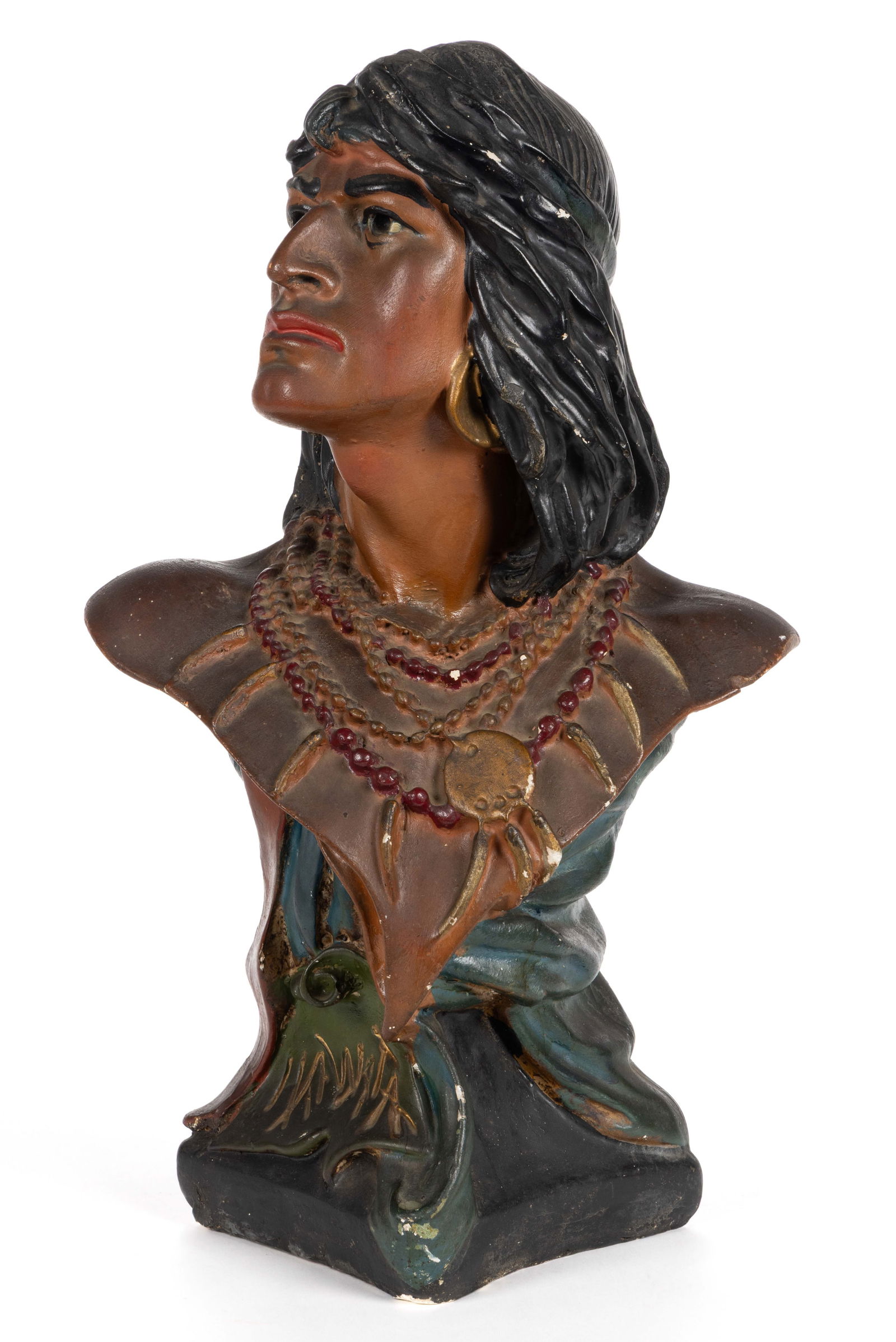 NATIVE AMERICAN CHALKWARE COUNTRY STORE COUNTER-TOP DISPLAY / ADVERTISING BUST OF HIAWATHA (1 of 4)