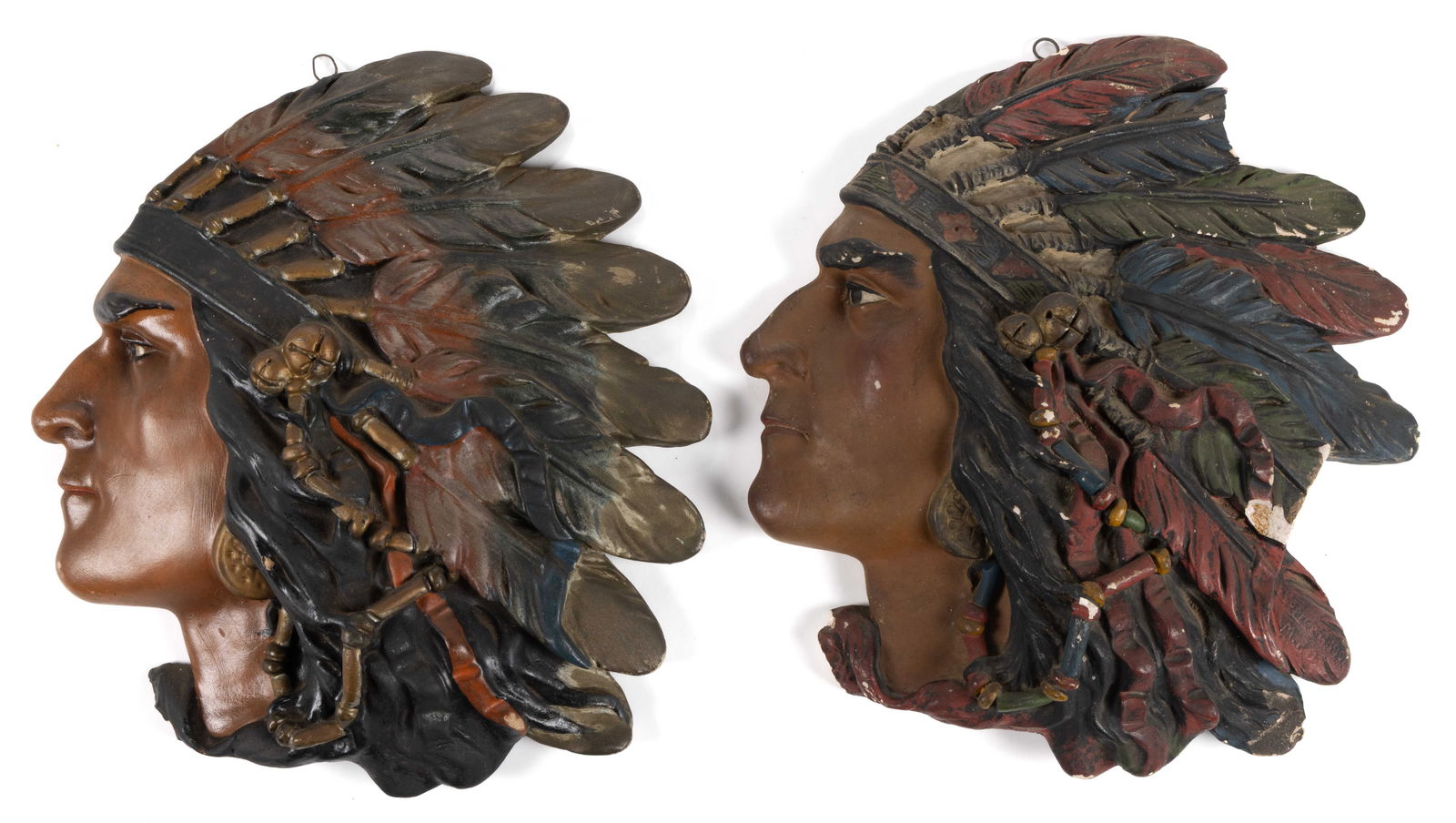 NATIVE AMERICAN CHALKWARE COUNTRY STORE DISPLAY / ADVERTISING PLAQUES, LOT OF TWO (1 of 3)