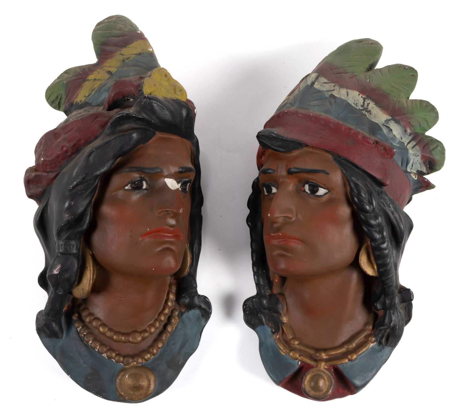 PAIR OF NATIVE AMERICAN CHALKWARE COUNTRY STORE DISPLAY / ADVERTISING PLAQUES (1 of 2)