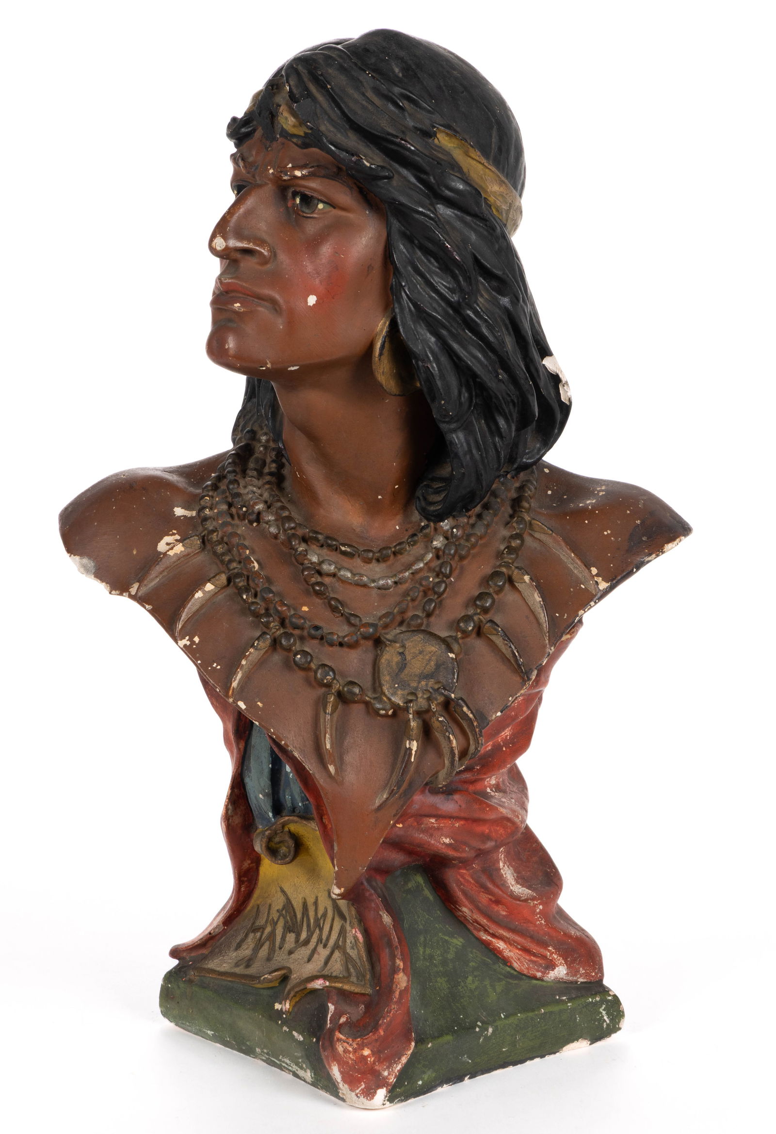 NATIVE AMERICAN CHALKWARE COUNTRY STORE COUNTER-TOP DISPLAY / ADVERTISING BUST OF HIAWATHA (1 of 4)