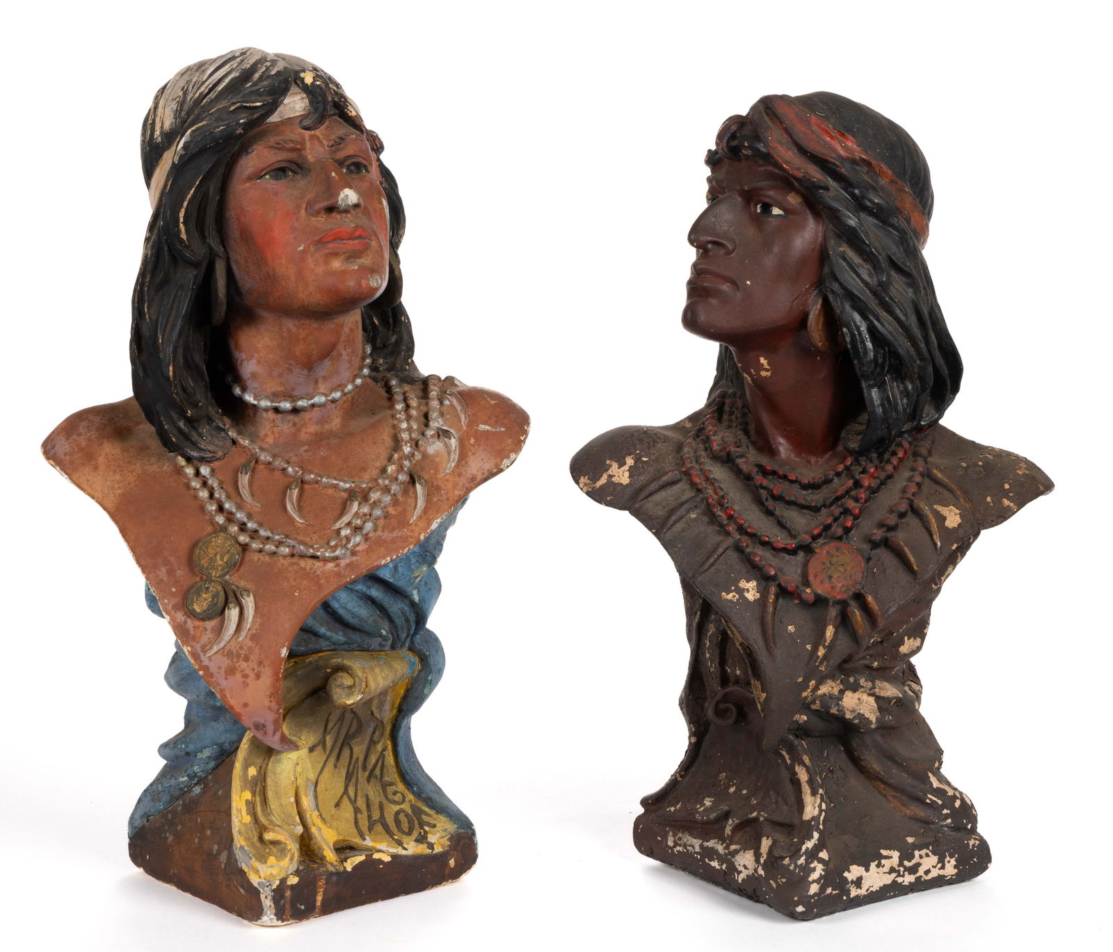 NATIVE AMERICAN CHALKWARE COUNTRY STORE COUNTER-TOP DISPLAY / ADVERTISING BUSTS, LOT OF TWO (1 of 4)